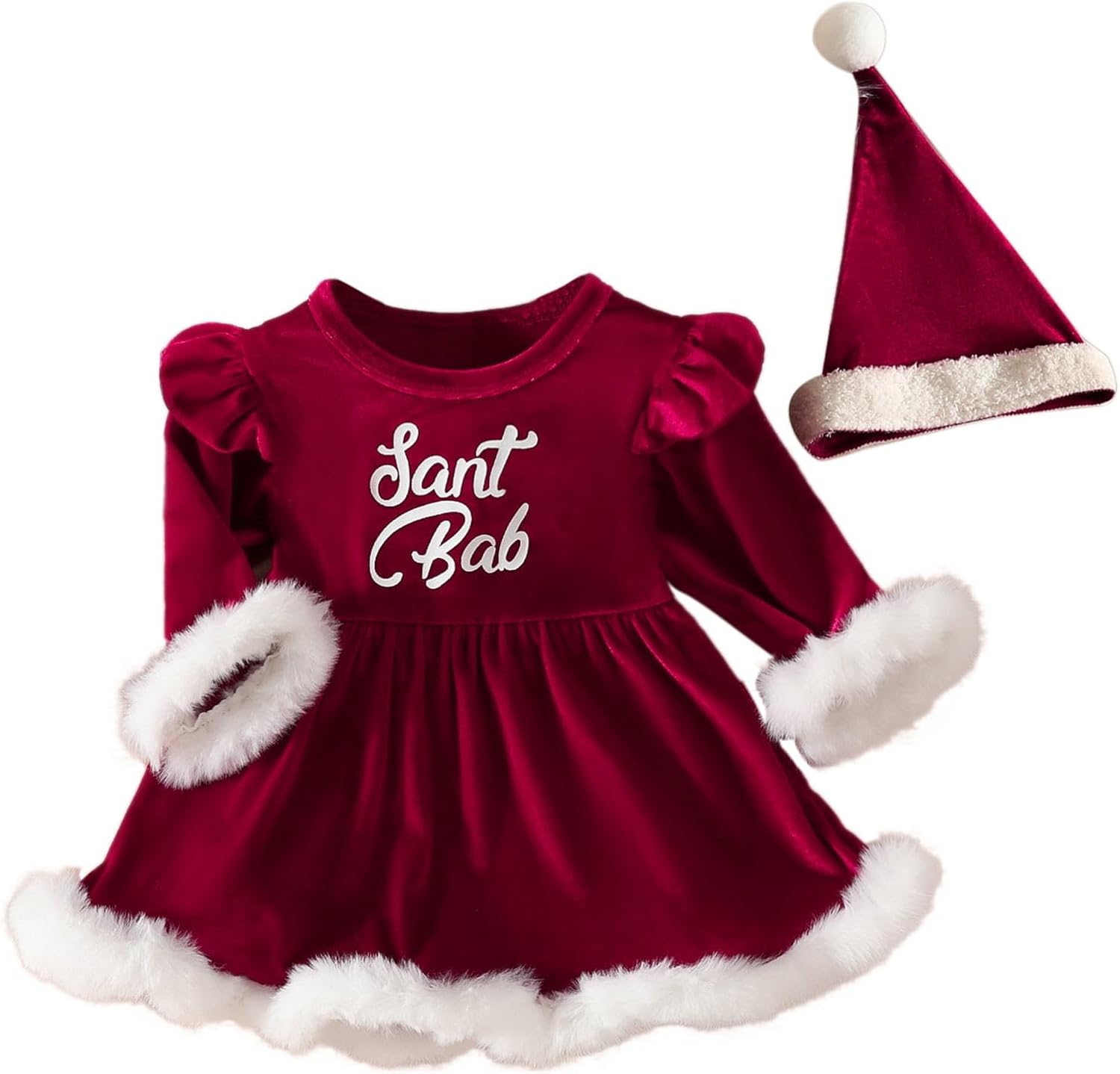 Newborn Baby Girl Christmas Dress with Santa Hat - 2Pcs