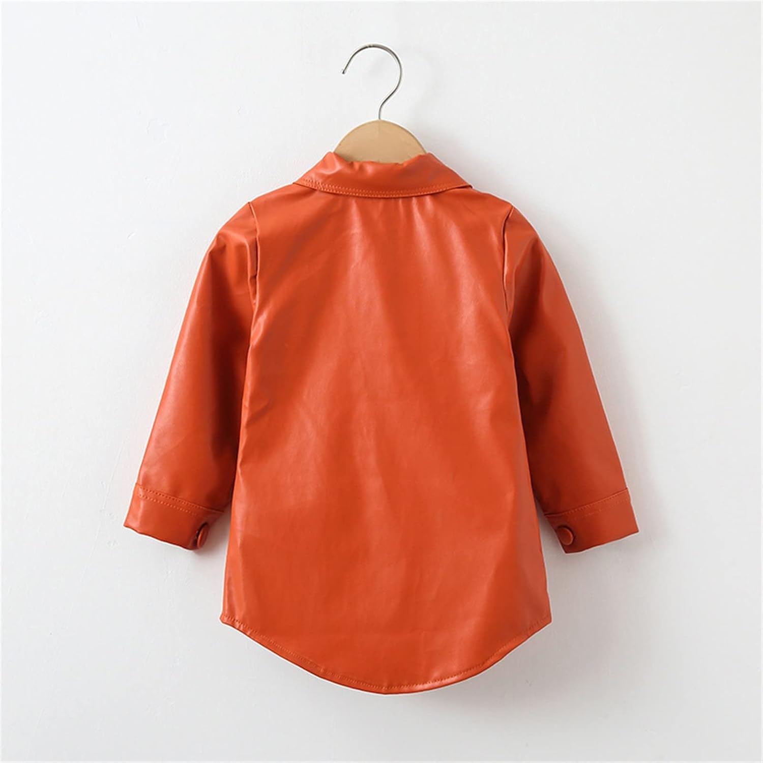 Patchwork Long Sleeve Leather Jacket - Kids Winter Set