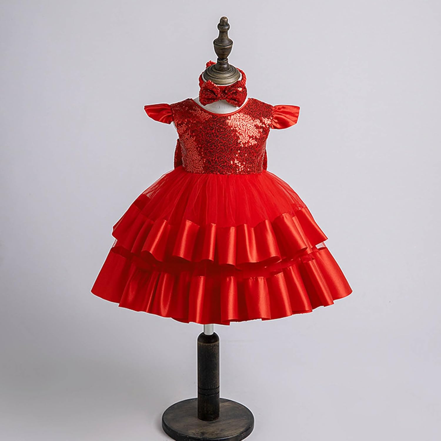 Girls Sequin Tutu Dress with Ruffle Cap Sleeve