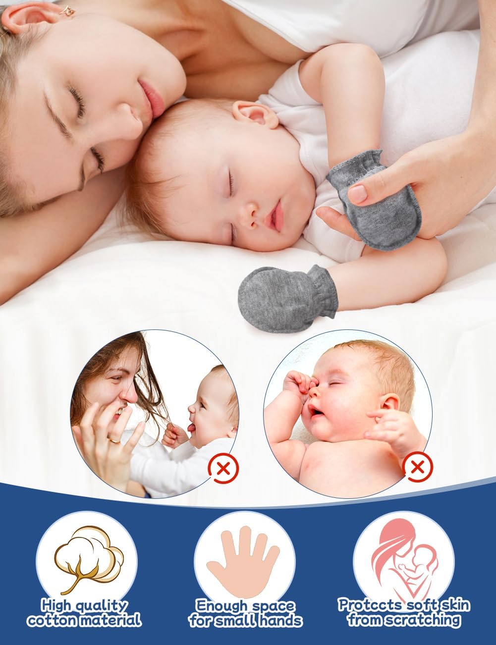 ZURLEFY Cute Baby mittens newborn no scratch gloves