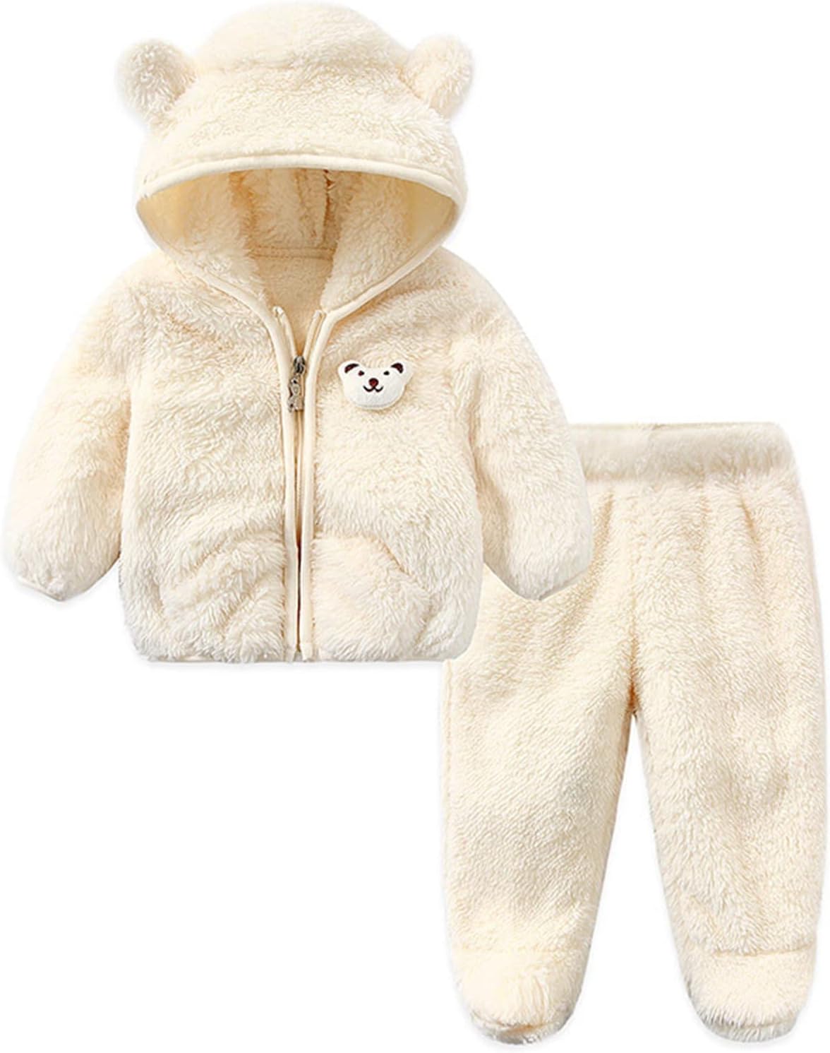 Double-Layer Coating Fleece Bear Ears Jacket Set for Kids