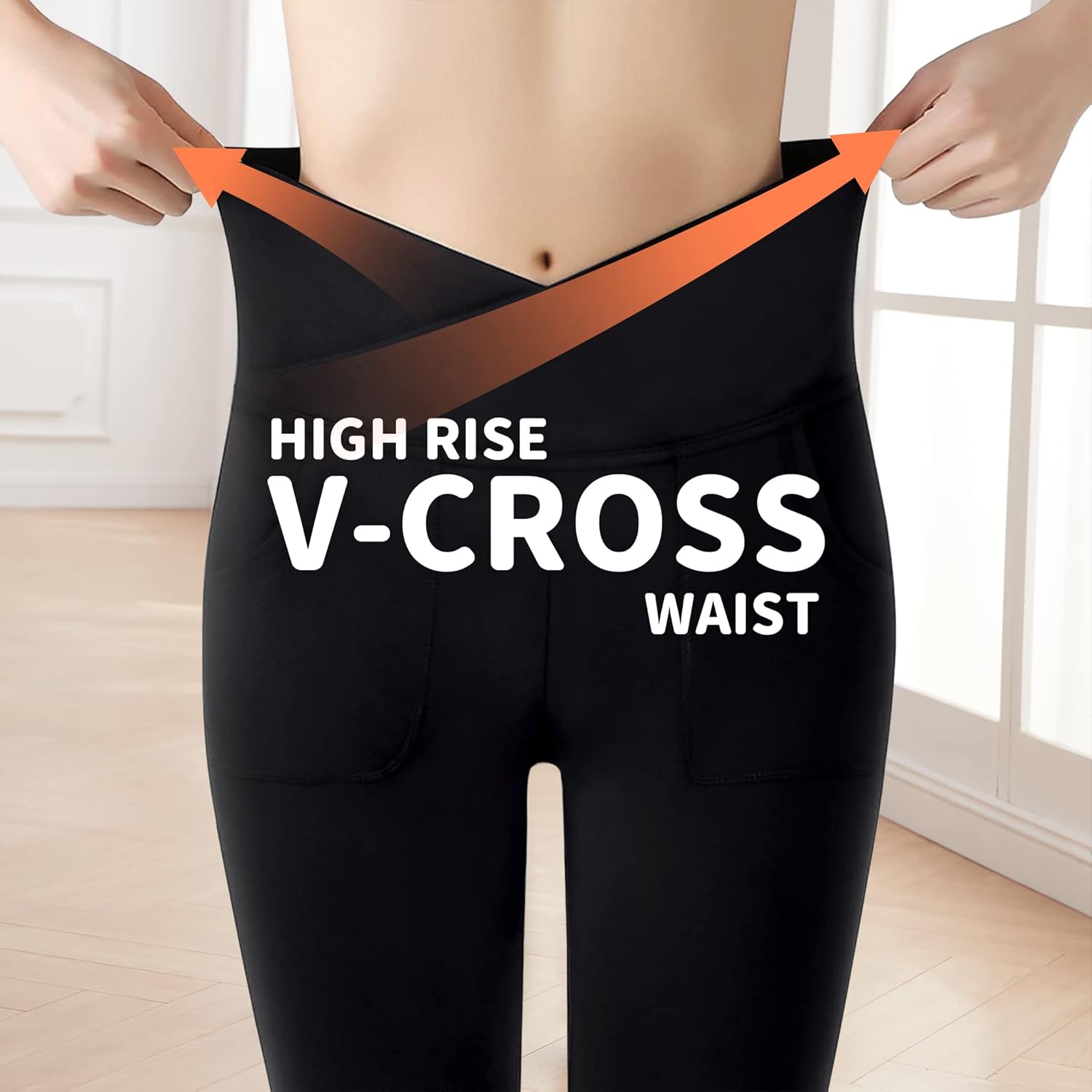 Girls High-Waisted Cross-Flare Leggings with 4-Way Stretch fabric Pockets Black