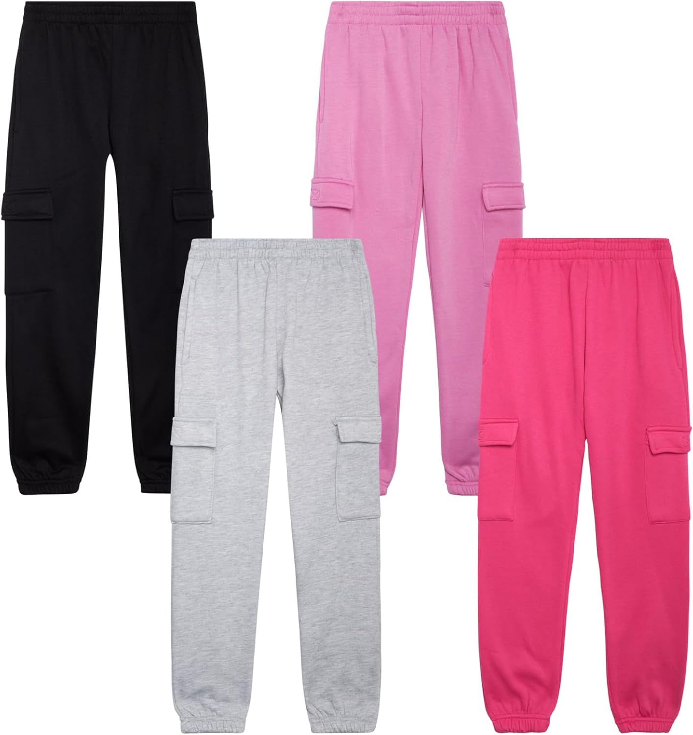 Real Love Girls Fleece Cargo Joggers 4-Pack for Active Girls