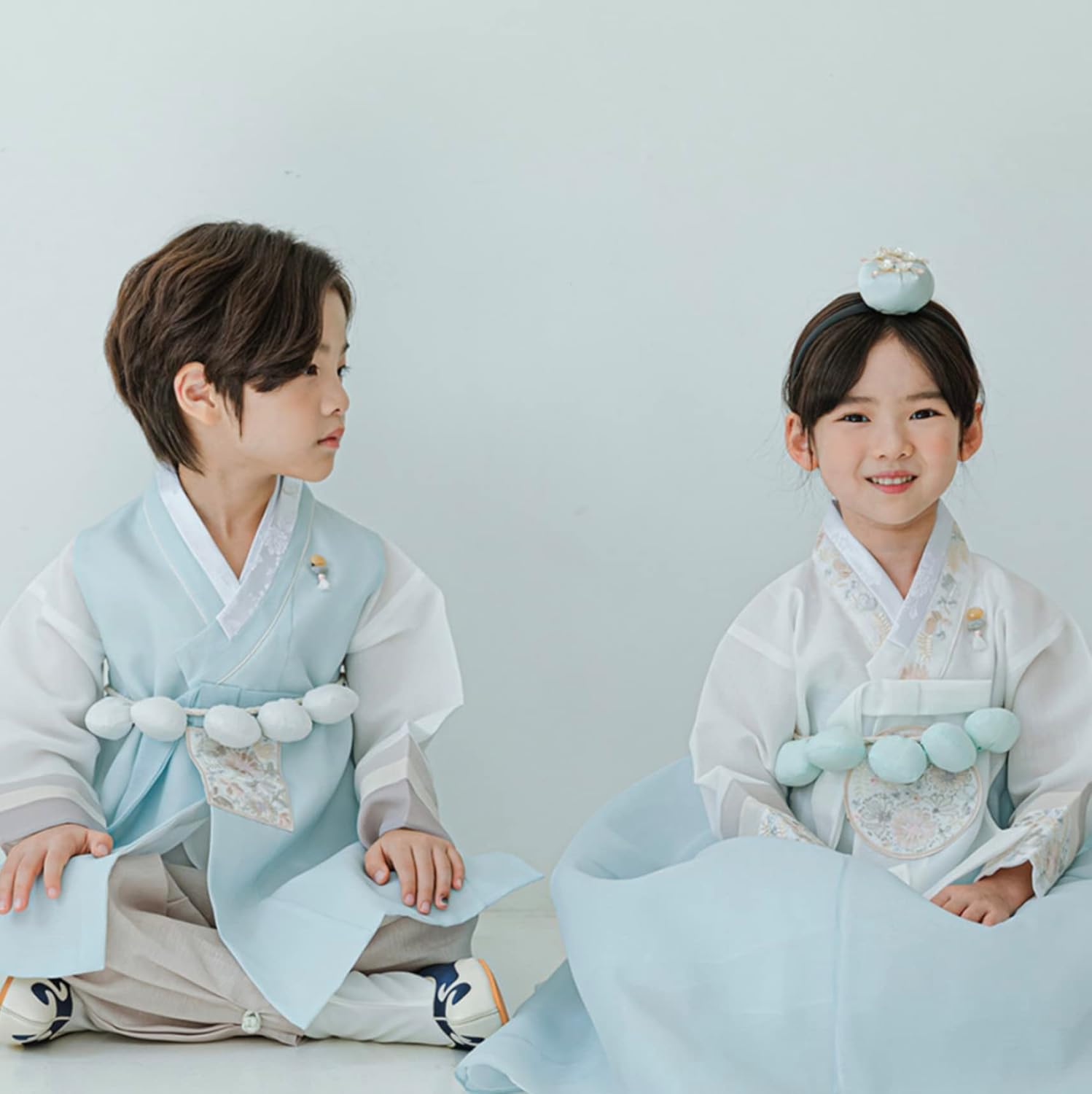 Stylish Sky Dangui Korean Hanbok Dress for Kids 10015yo