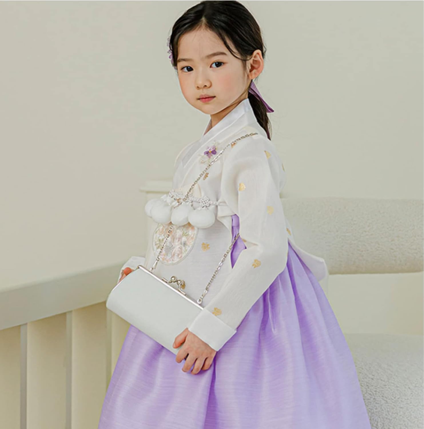 Ivory Foil Dangui Purple Girl Hanbok