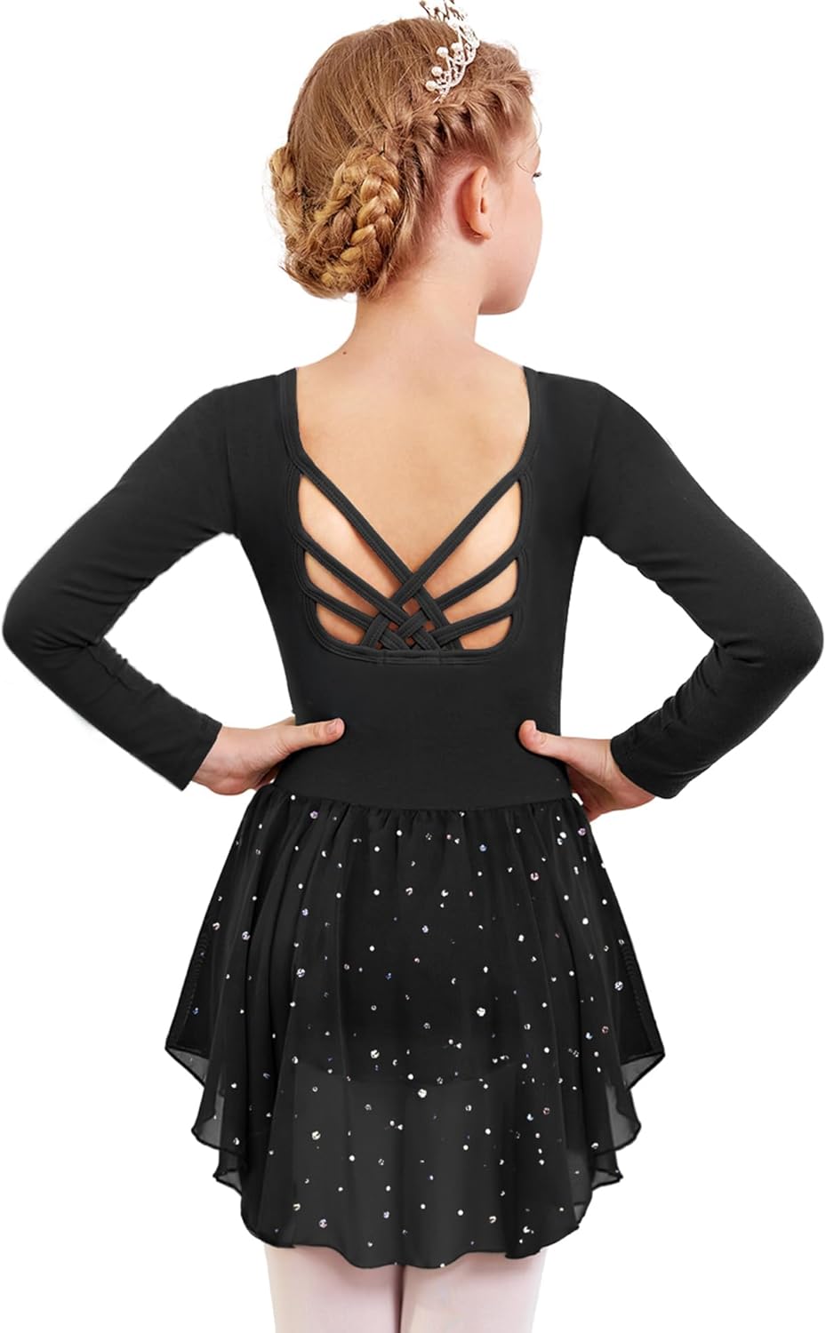 Arshiner Girls Ballet Leotard with Criss-Cross Back and Shiny Skirt Dress