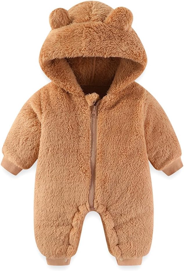 Newborn Baby Bear Fleece Jumpsuit Romper