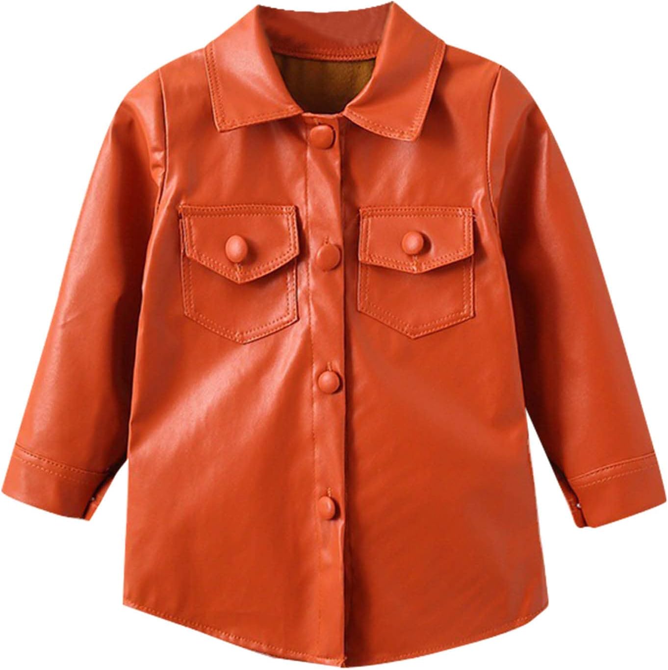 Patchwork Long Sleeve Leather Jacket - Kids Winter Set