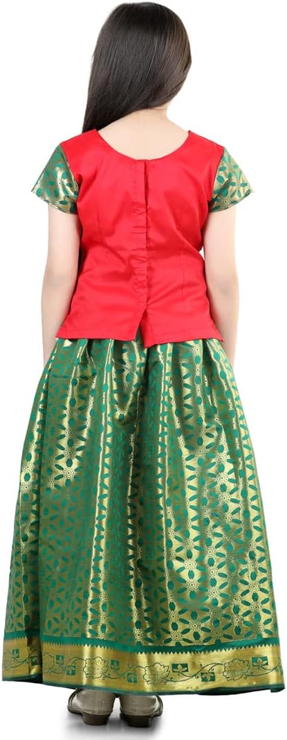 BownBee Baby Girls Pavda Pattu Lehenga Choli Half Sleeve Dress