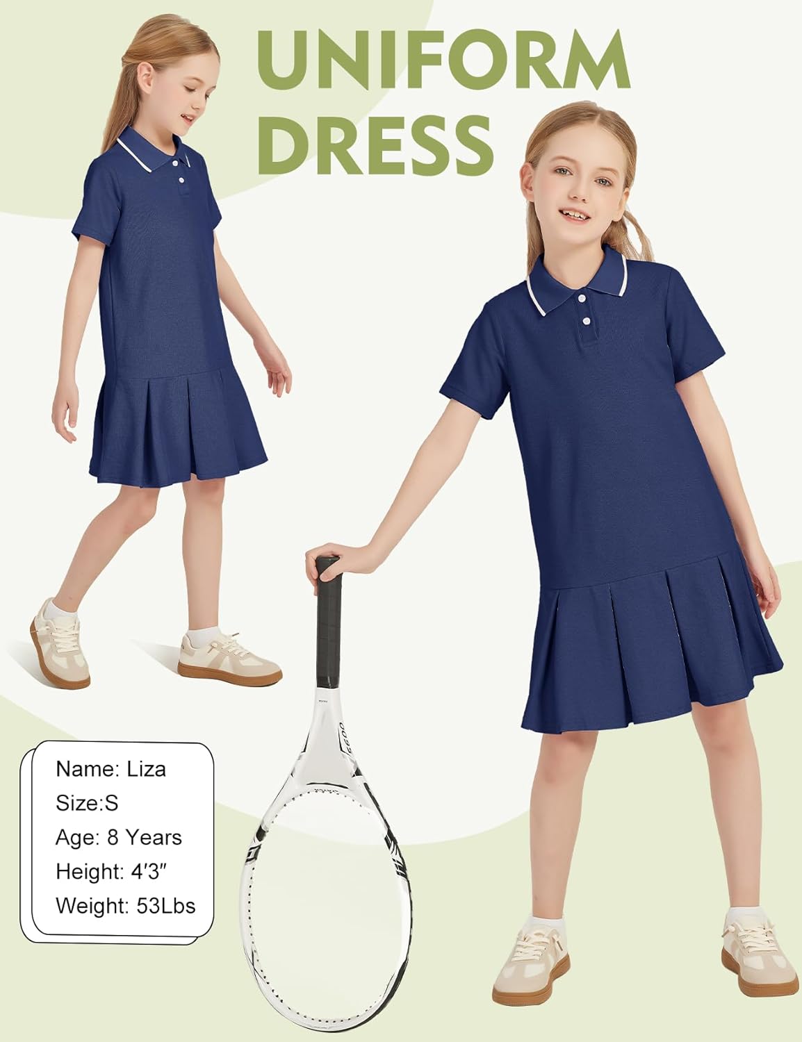 Flygo Girls Athletic Polo Dress for Tennis Golf and More