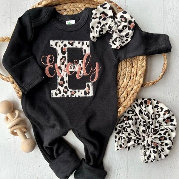 Personalized Leopard Romper Turban Set for Newborn