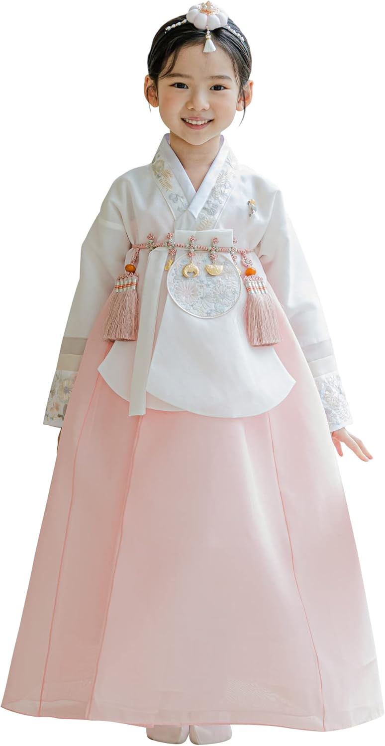 Striped Coral Dangui Hanbok for Kids