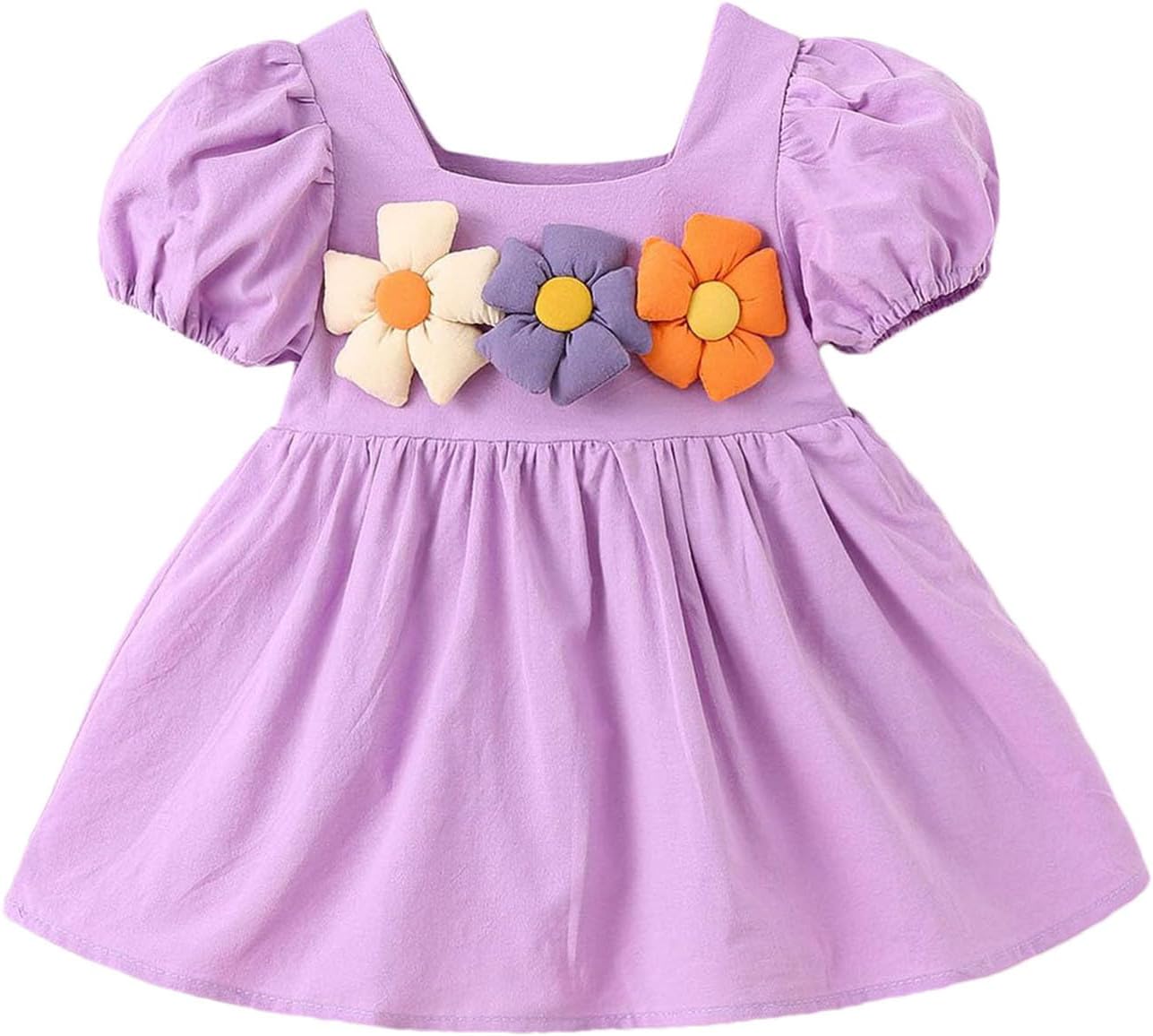 3D Flower Puff Sleeve Dress