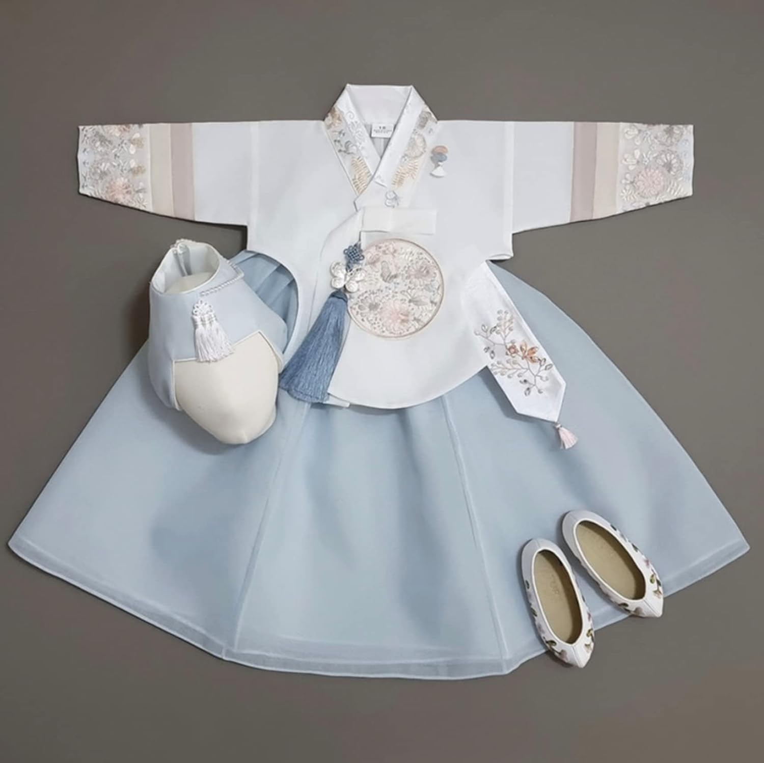 Stylish Sky Dangui Korean Hanbok Dress for Kids 10015yo
