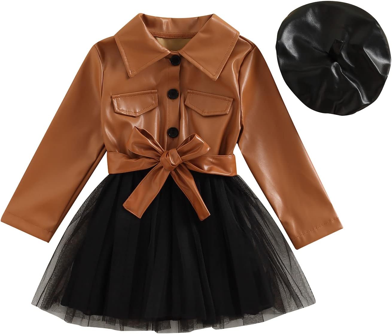 Toddler Girls Faux Leather Tulle Winter Outfit