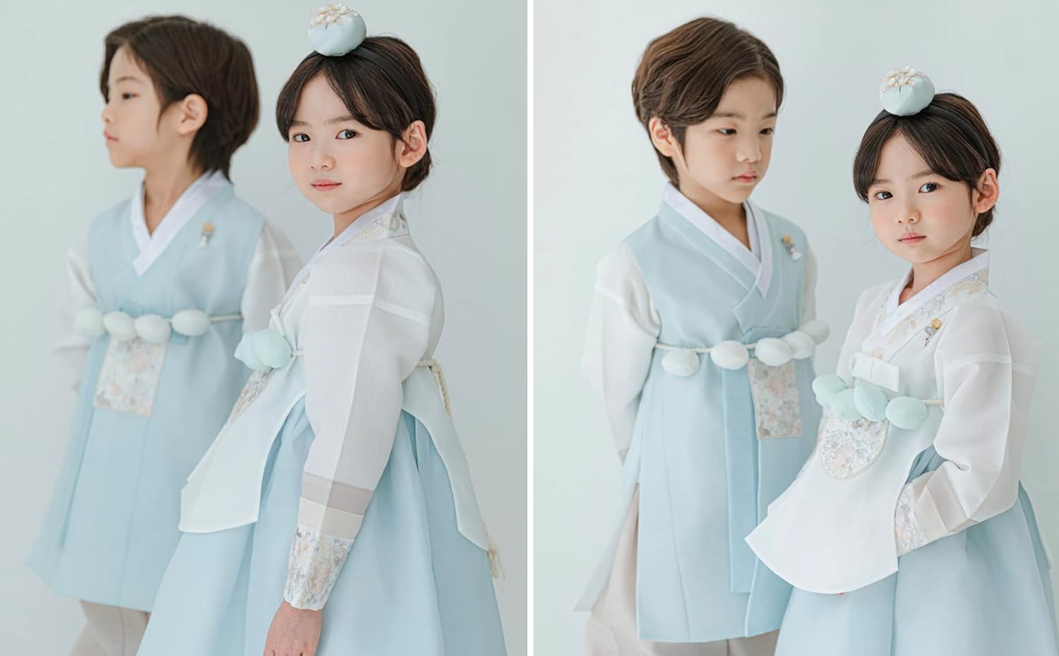 Stylish Sky Dangui Korean Hanbok Dress for Kids 10015yo