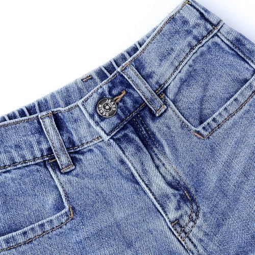 KIDSCOOL SPACE Girls Slim Fit Wide-Leg Jeans Distressed Denim