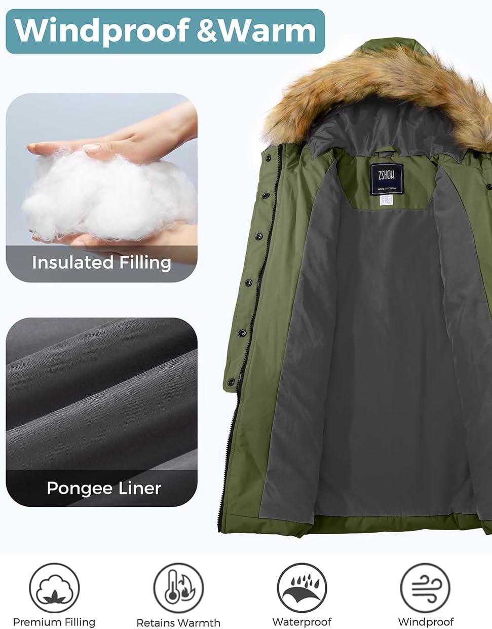 ZSHOW Girls Waterproof Winter Parka