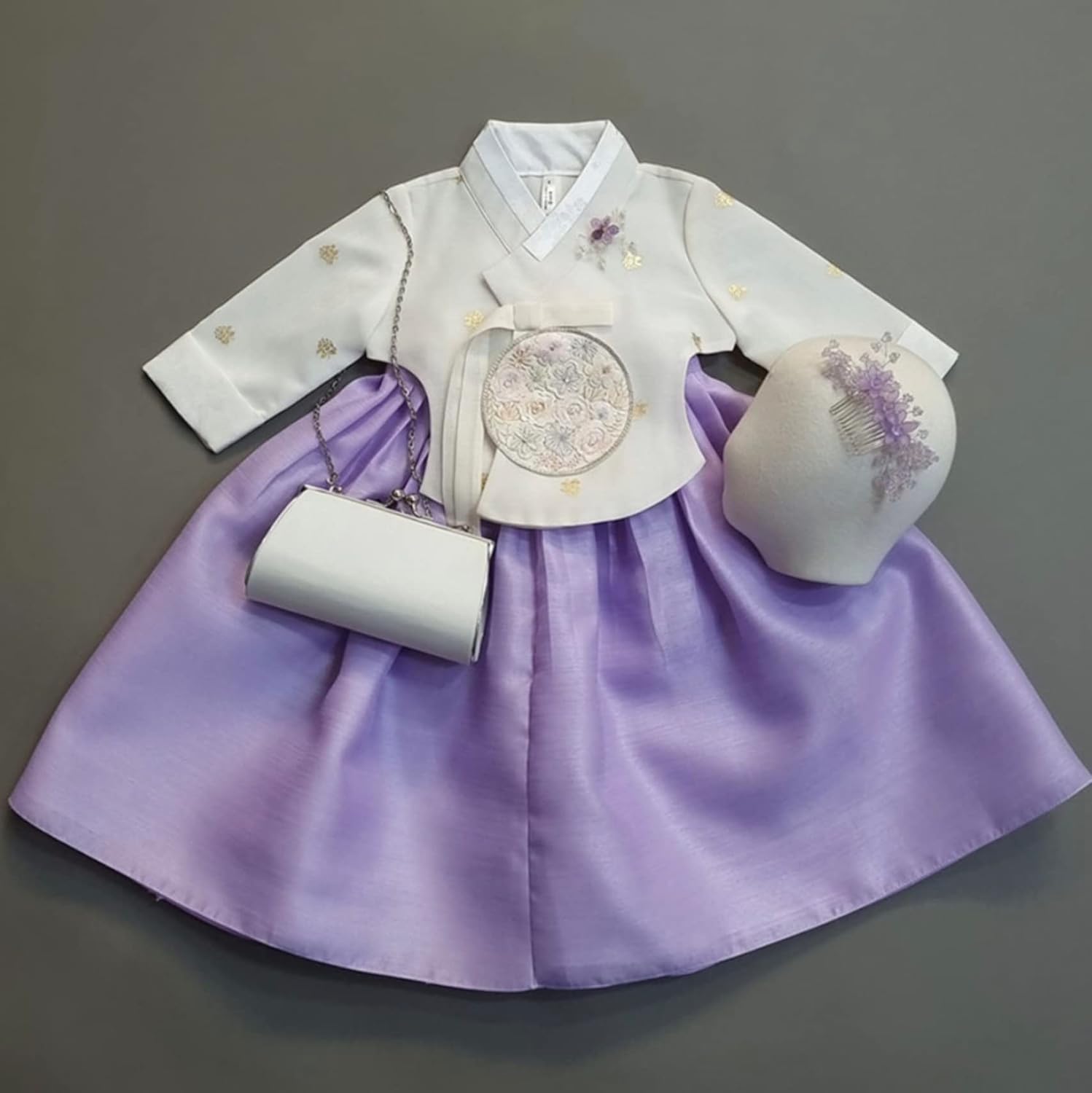 Ivory Foil Dangui Purple Girl Hanbok