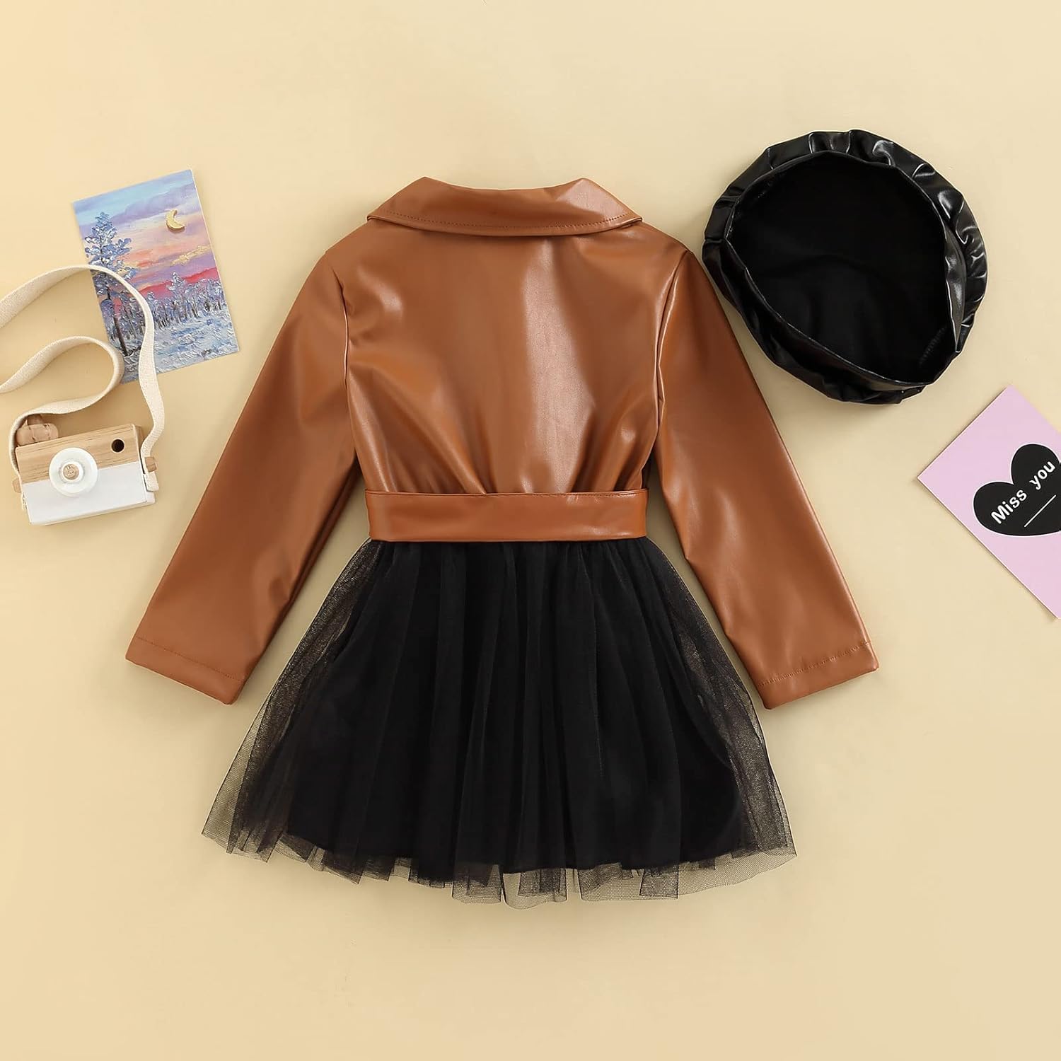 Toddler Girls Faux Leather Tulle Winter Outfit