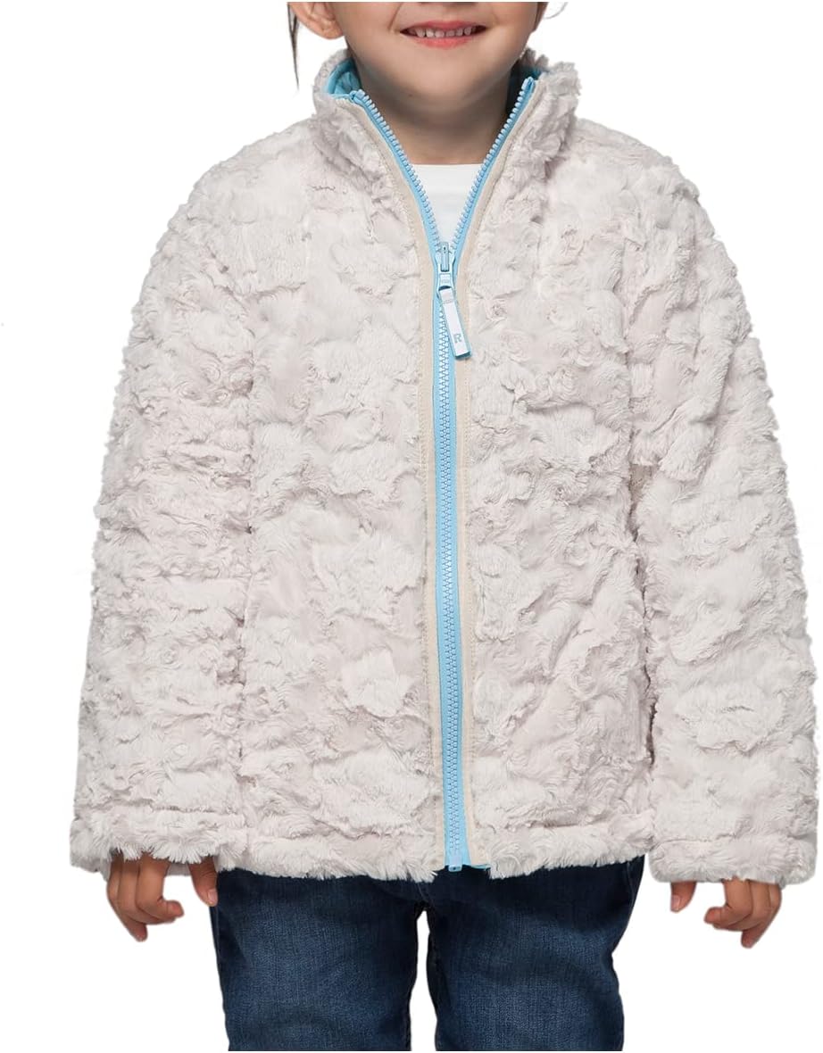 RokkaRolla Girls Reversible Water-Resistant Teddy Sherpa Fleece Puffer Jacket Winter Coat