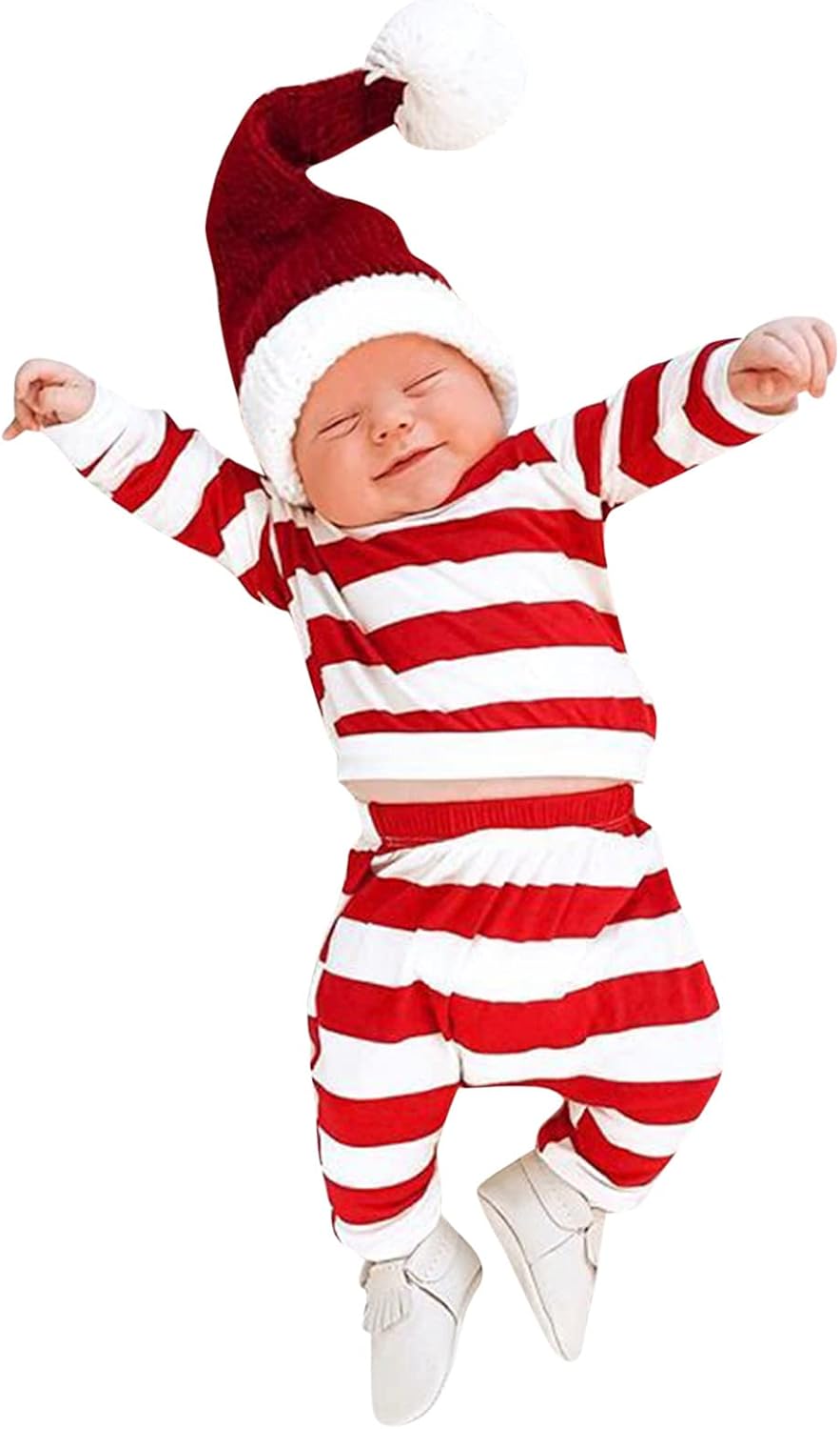 Toddler Girl Christmas Sleepwear Set - Striped Pajamas with Hat
