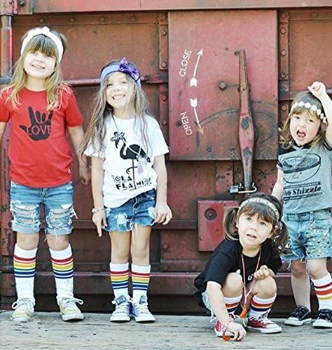 Unisex cotton childrens knee high socks Rainbow Stripe Ages 1-9