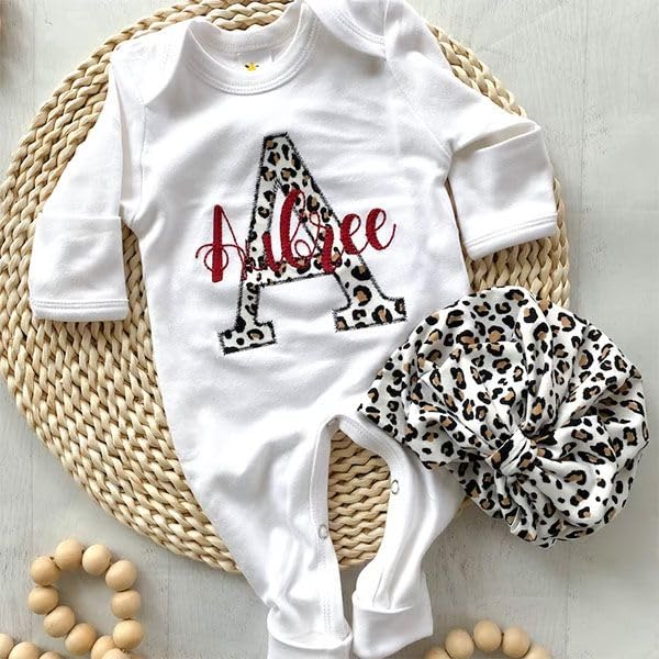 Personalized Leopard Romper Turban Set for Newborn