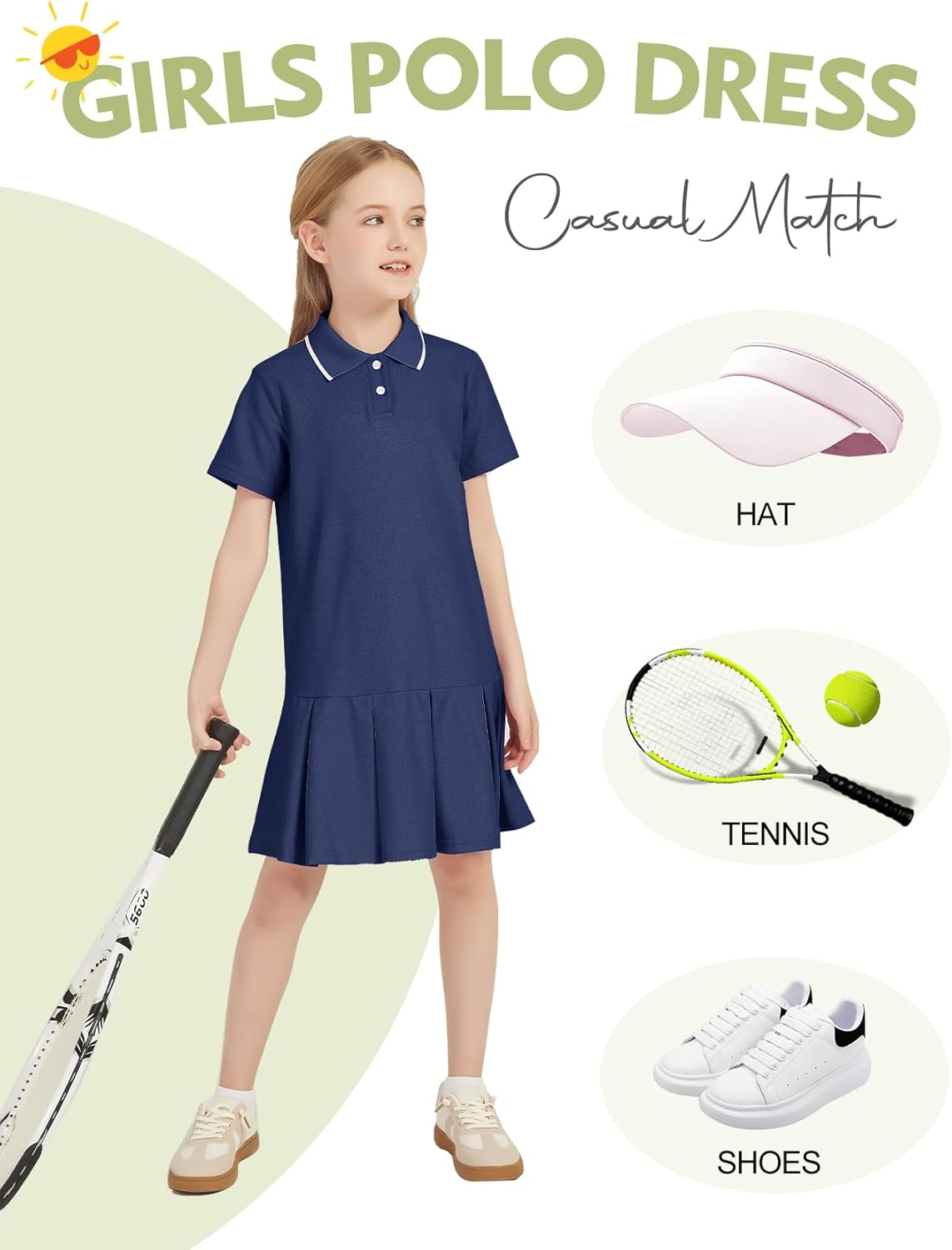 Flygo Girls Athletic Polo Dress for Tennis Golf and More