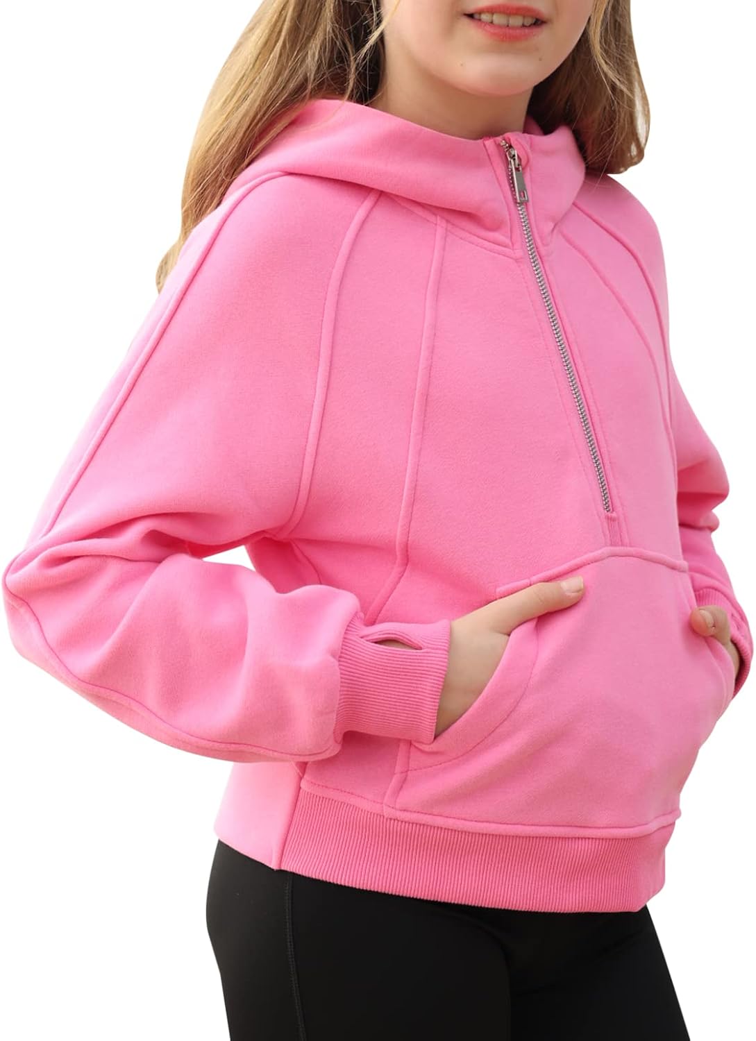 Girls Half Zip Zipped Collar Cropped Fleece Hoodies