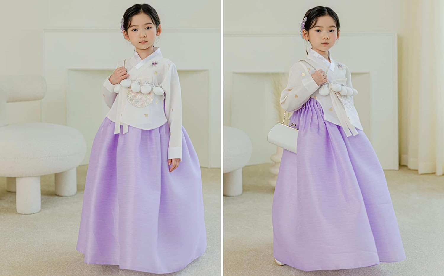 Ivory Foil Dangui Purple Girl Hanbok