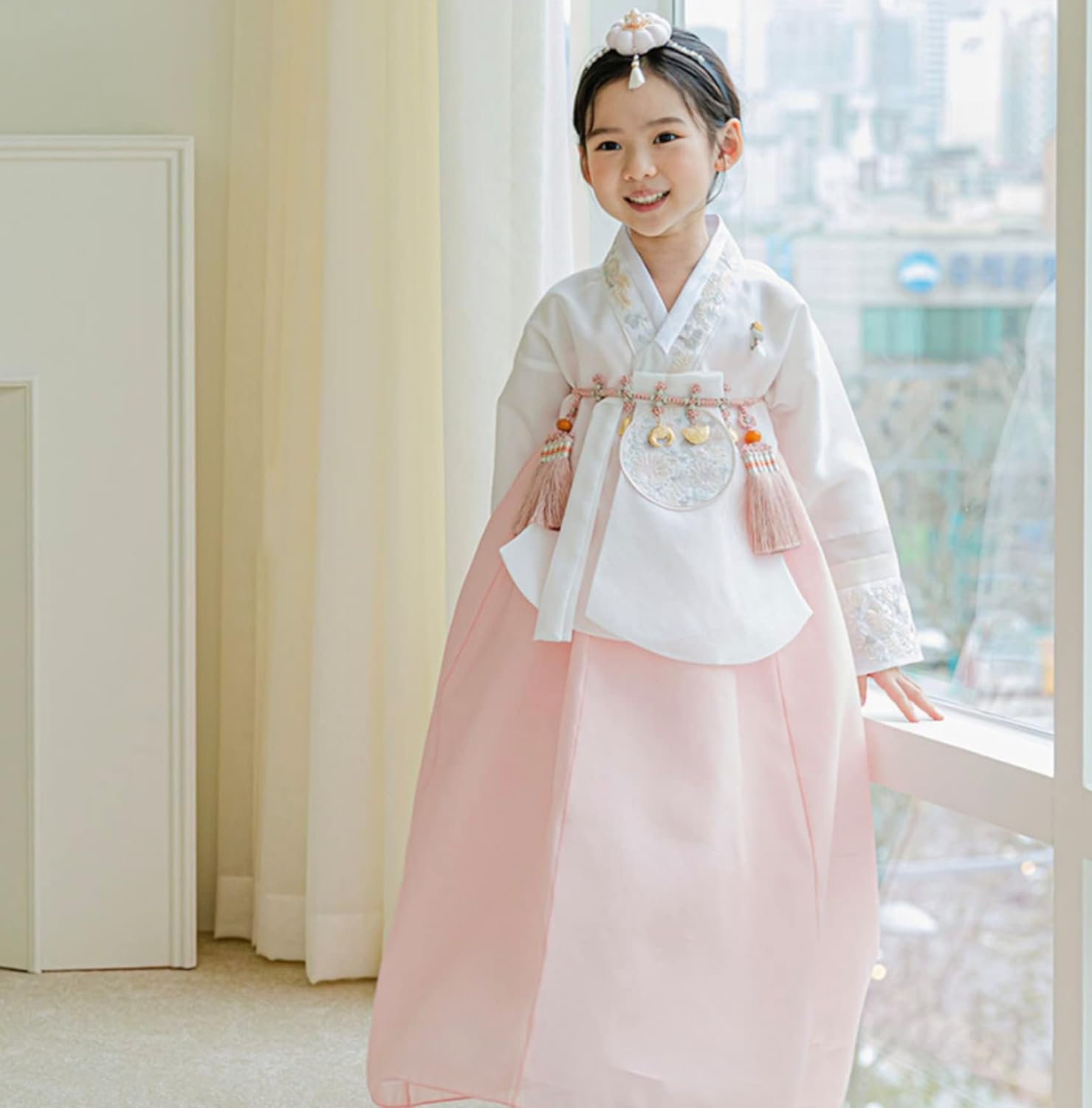 Striped Coral Dangui Hanbok for Kids