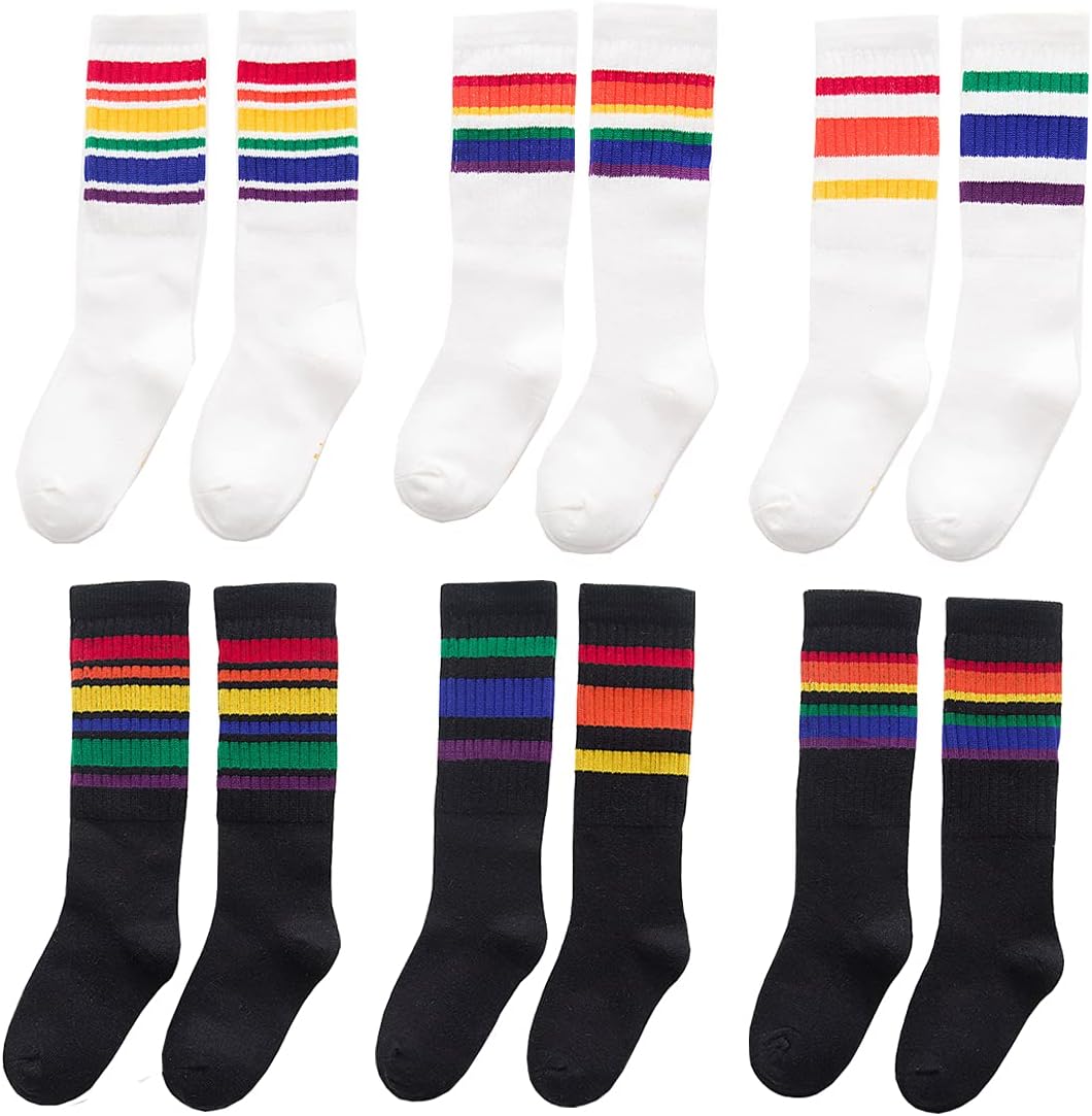 Unisex cotton childrens knee high socks Rainbow Stripe Ages 1-9