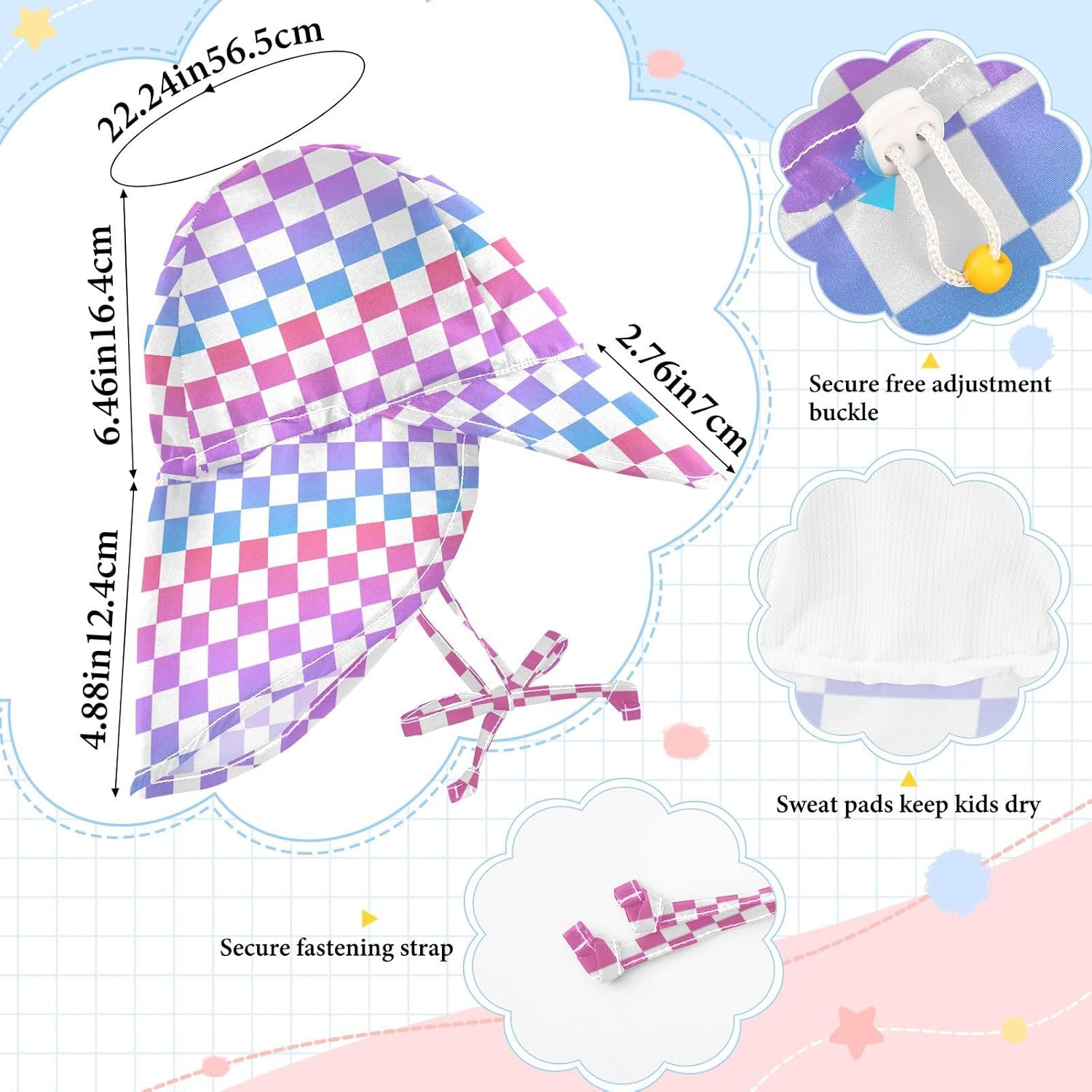 Adjustable Gradient Red Blue Checkered Toddler Kids Hat