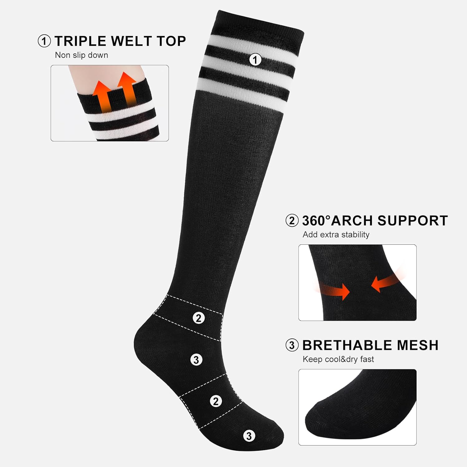 BONANGEL Kids Youth Soccer Socks Boys Girls Stretchy Warm