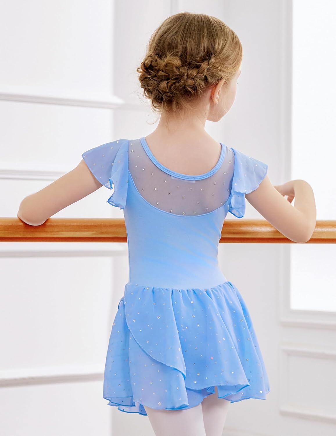Zaclotre Girls Sparkle Ruffle Sleeve Ballet Leotard