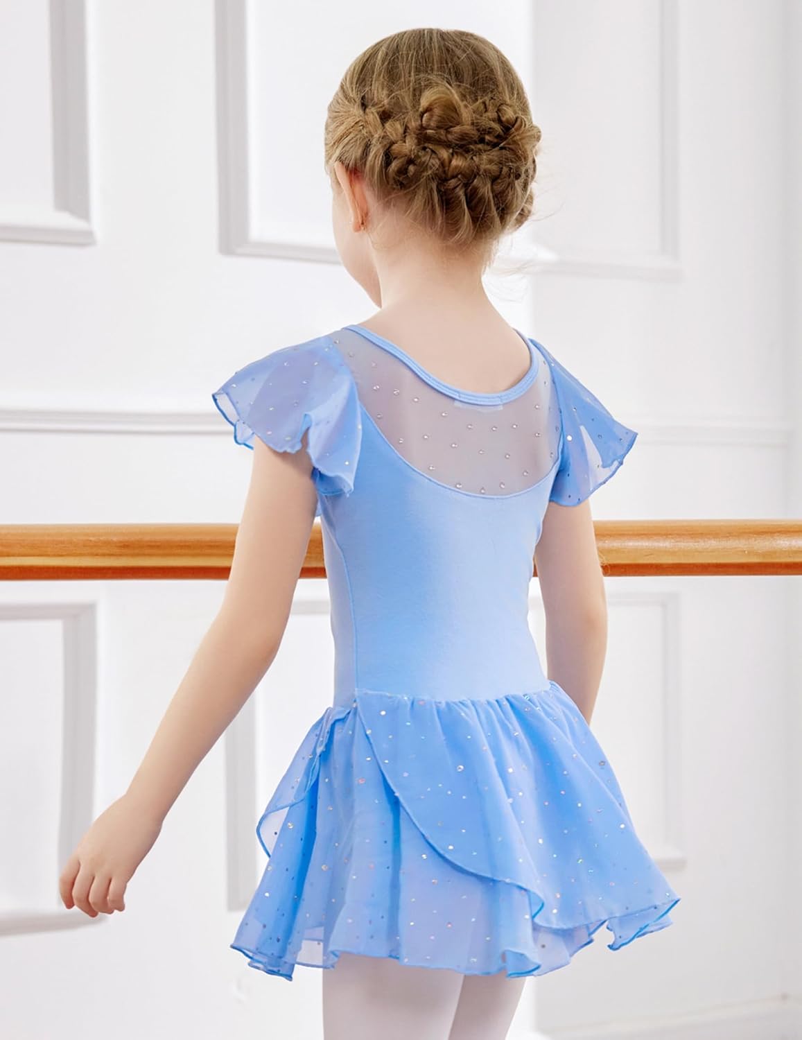 Zaclotre Girls Sparkle Ruffle Sleeve Ballet Leotard