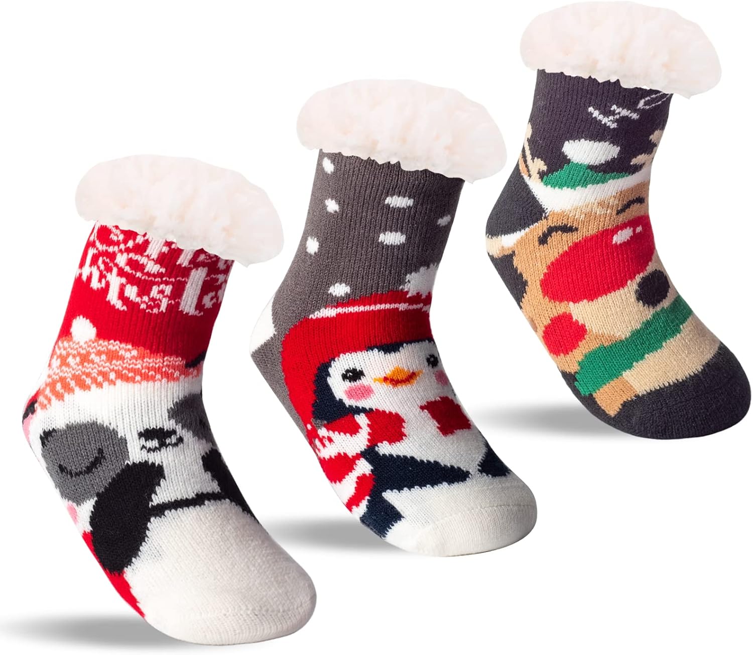 FENELY 3 Pairs Kids Slipper Socks