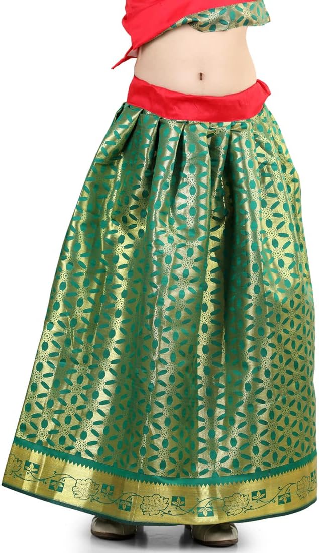 BownBee Baby Girls Pavda Pattu Lehenga Choli Half Sleeve Dress
