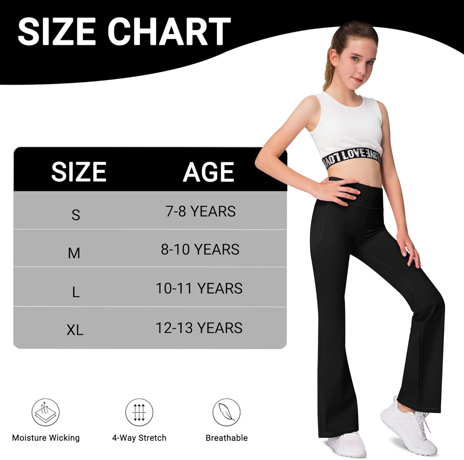 AENLLEY Girl Yoga Flare Wide Leg Tummy Control Stretchy Pants with Pockets