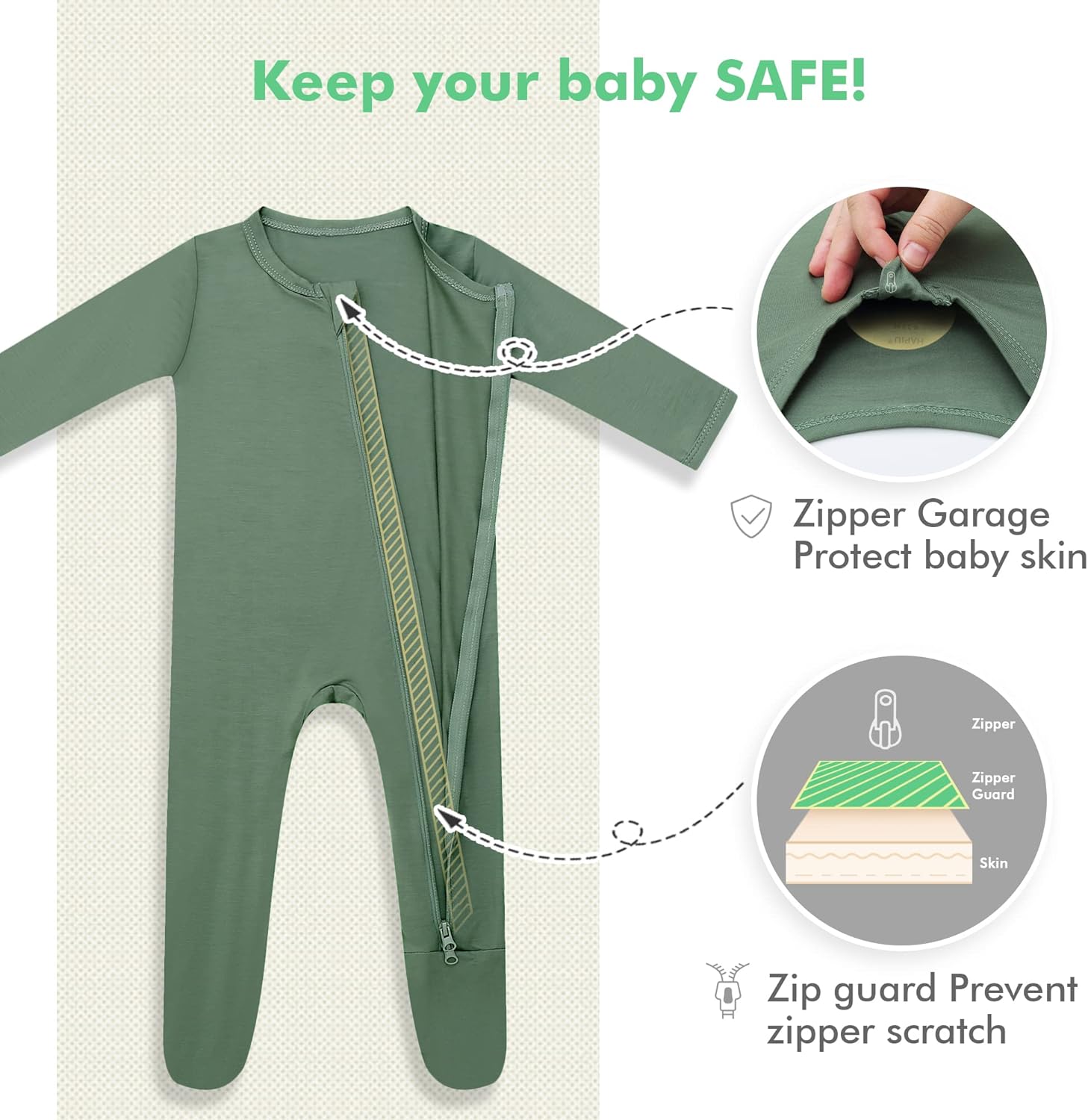 HAPIU Rayon from Bamboo Baby Pajamas with 2-Way Zipper