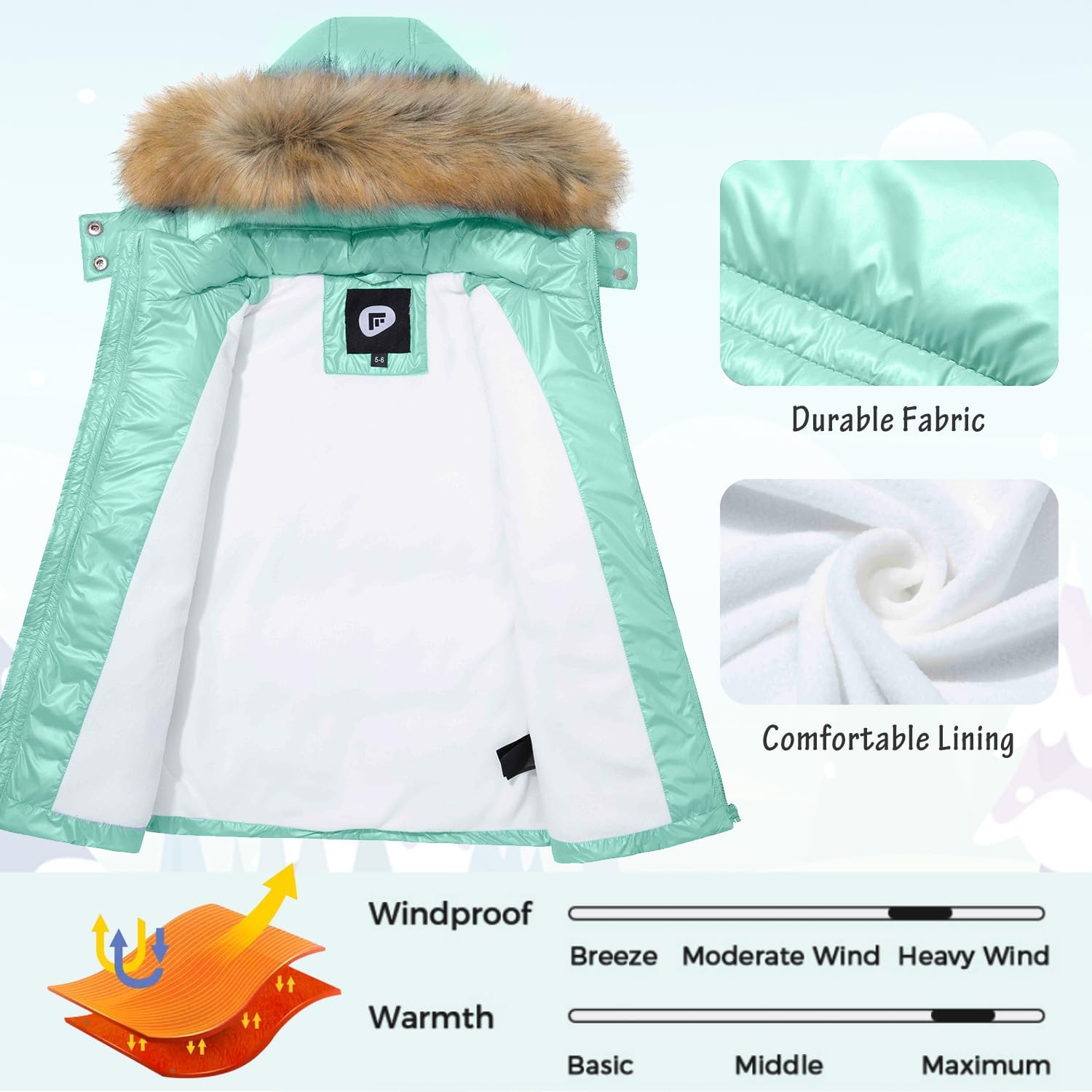 Garemcy Girls Metallic Winter Coat Warm Waterproof Cozy