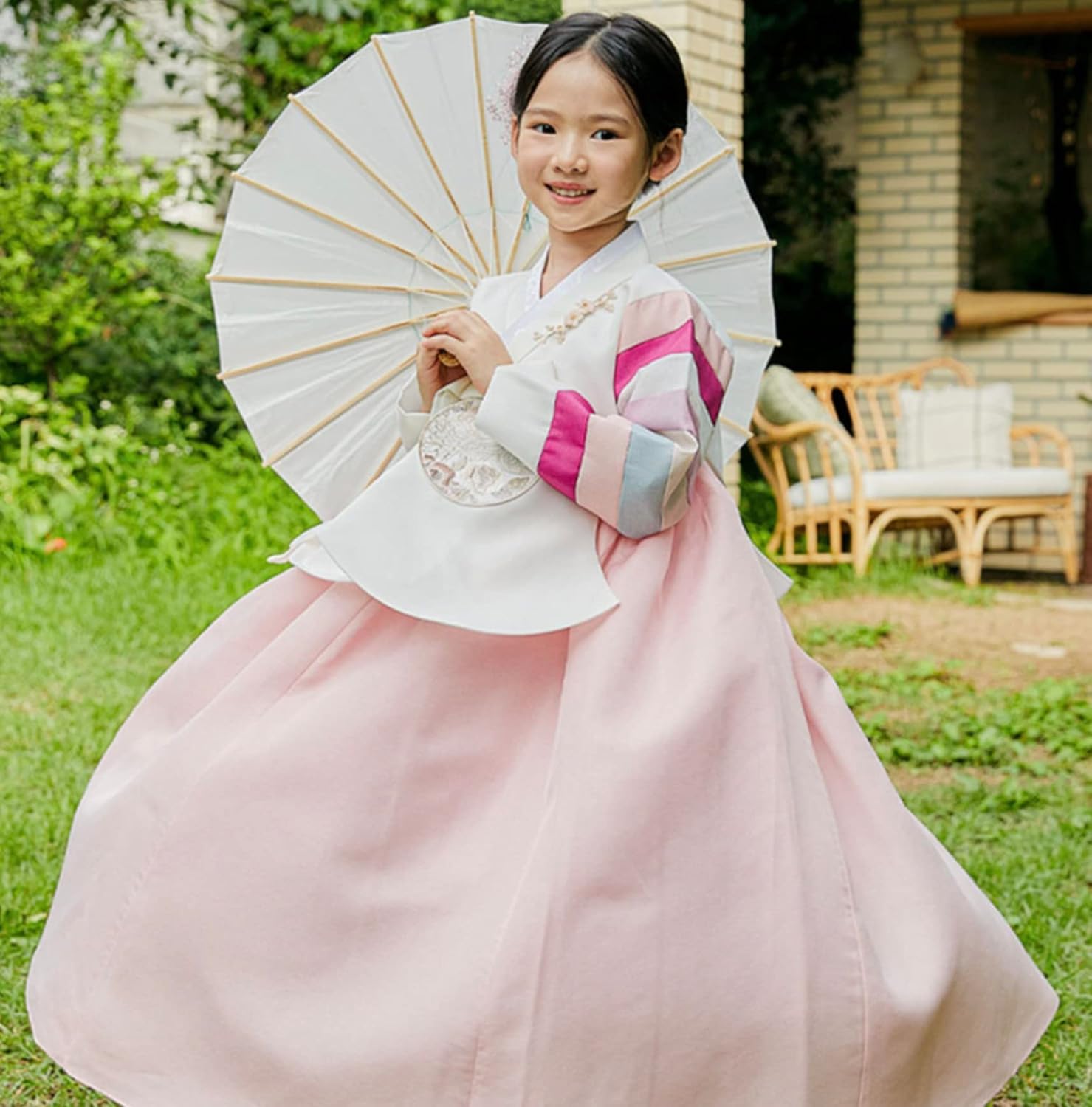 Striped Coral Dangui Hanbok for Girls 100-15yo
