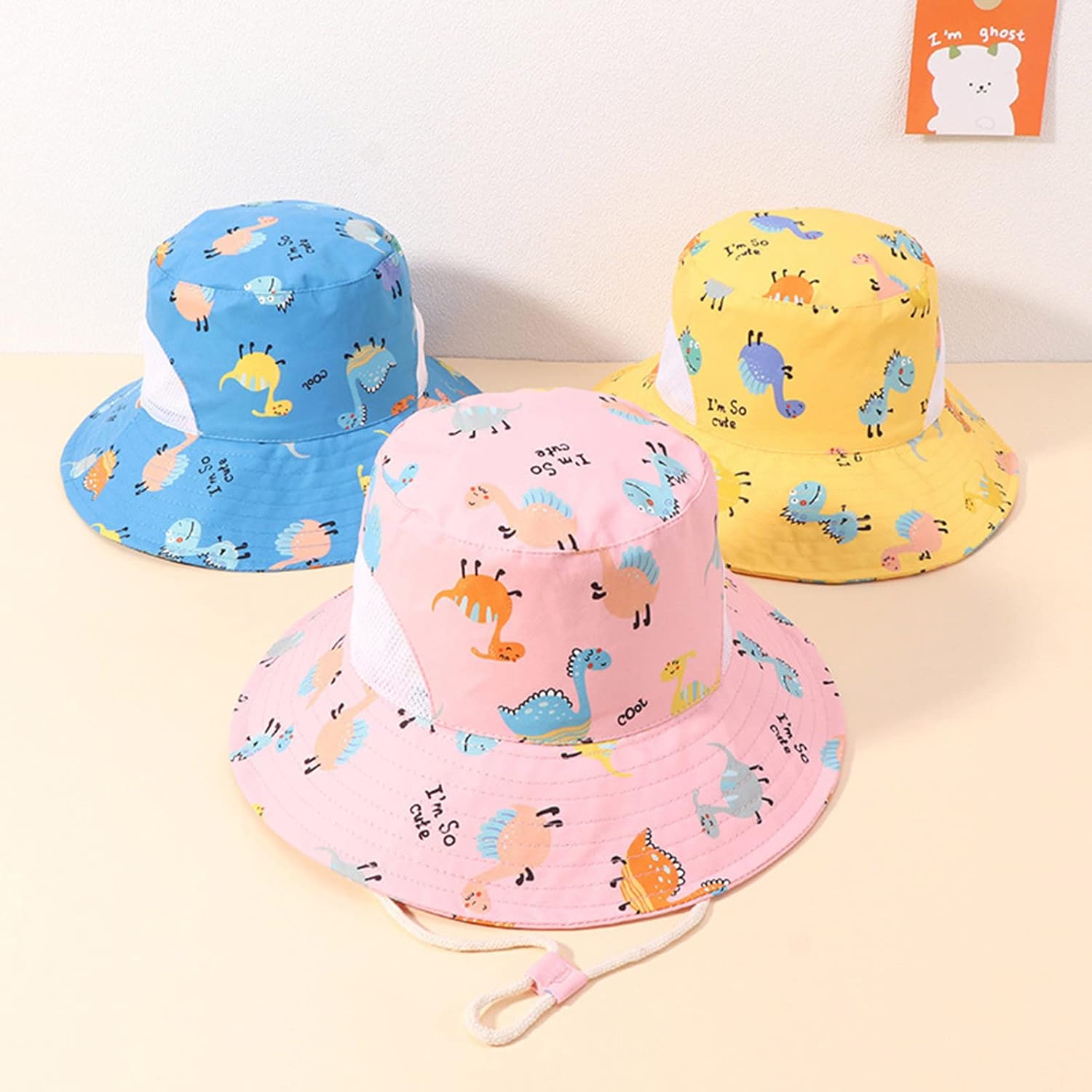 Kids Adjustable Chin Strap Sun Hat Light Blue 1-7 Years