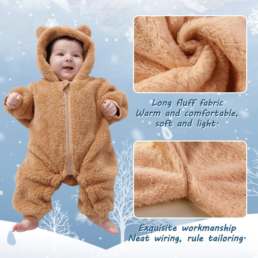 Newborn Baby Bear Fleece Jumpsuit Romper