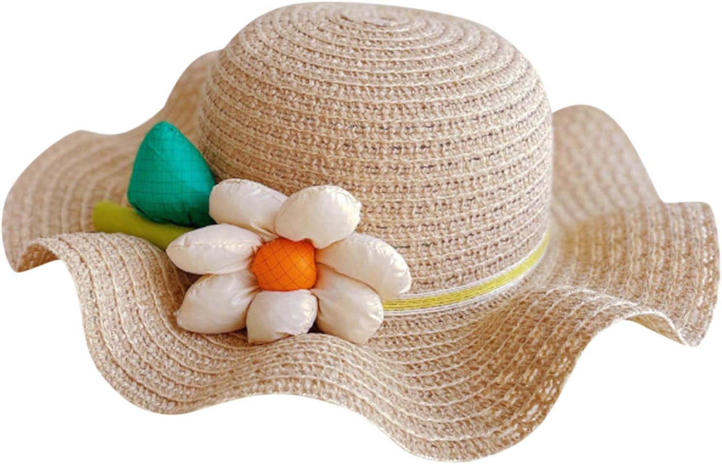 50 SPF Sun Protection - Floral Straw Bucket Hat for Baby Girls