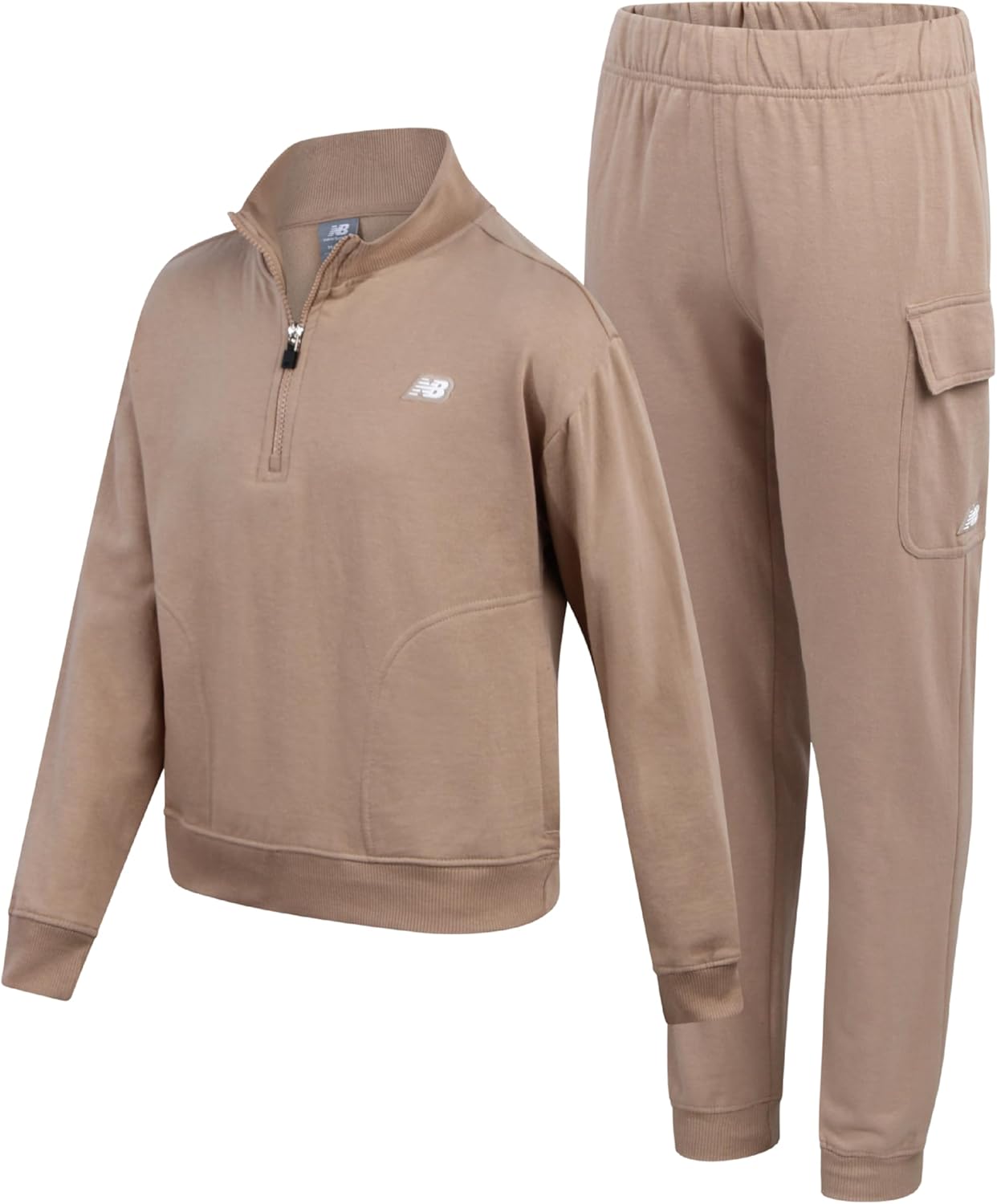 New Balance Girls Performance Fleece Zip Hoodie Cargo Jogger Sweatpants Set