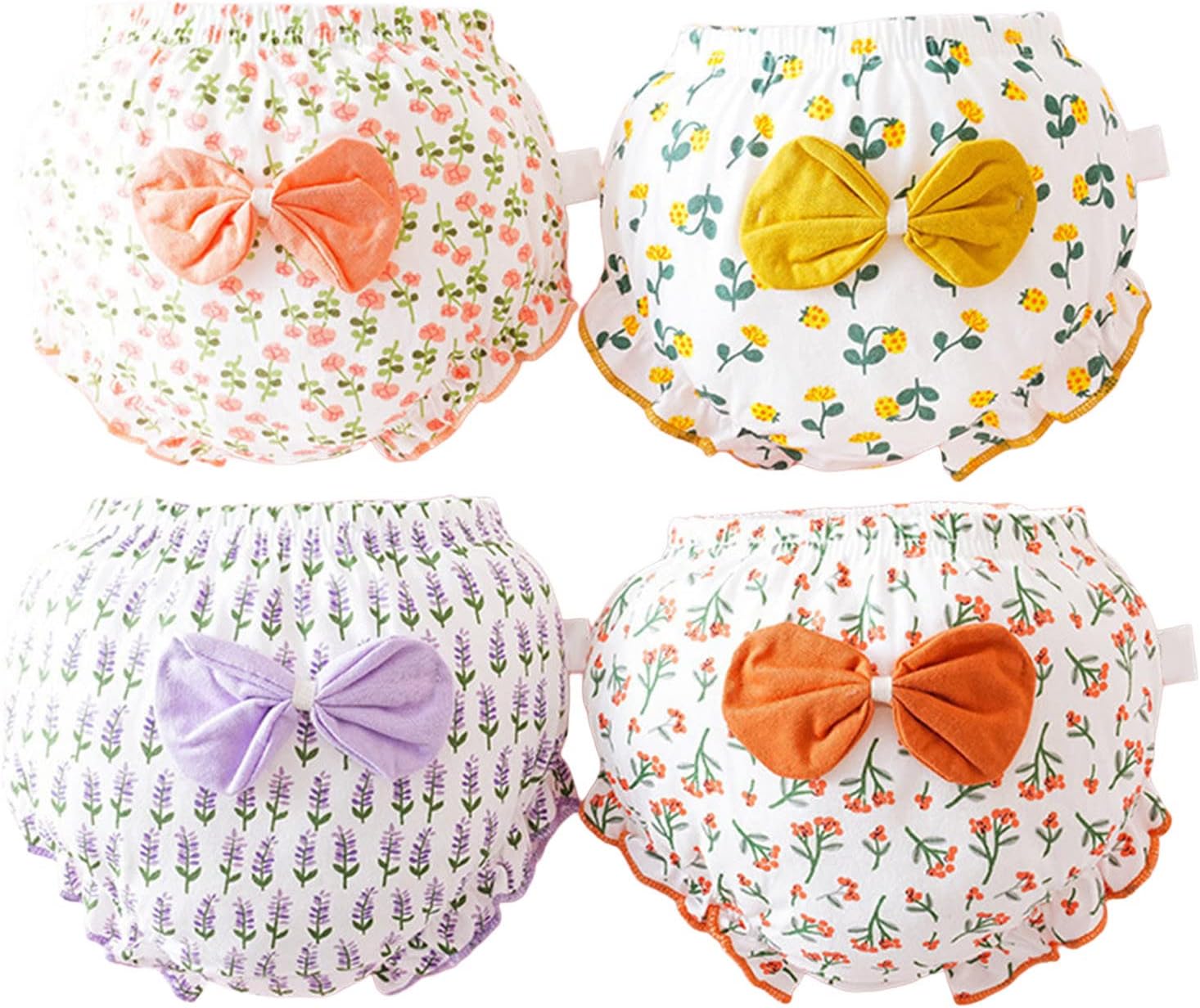 4 Pack Cotton Underwear for Baby Girls Boys Ruffle Bloomers Shorts