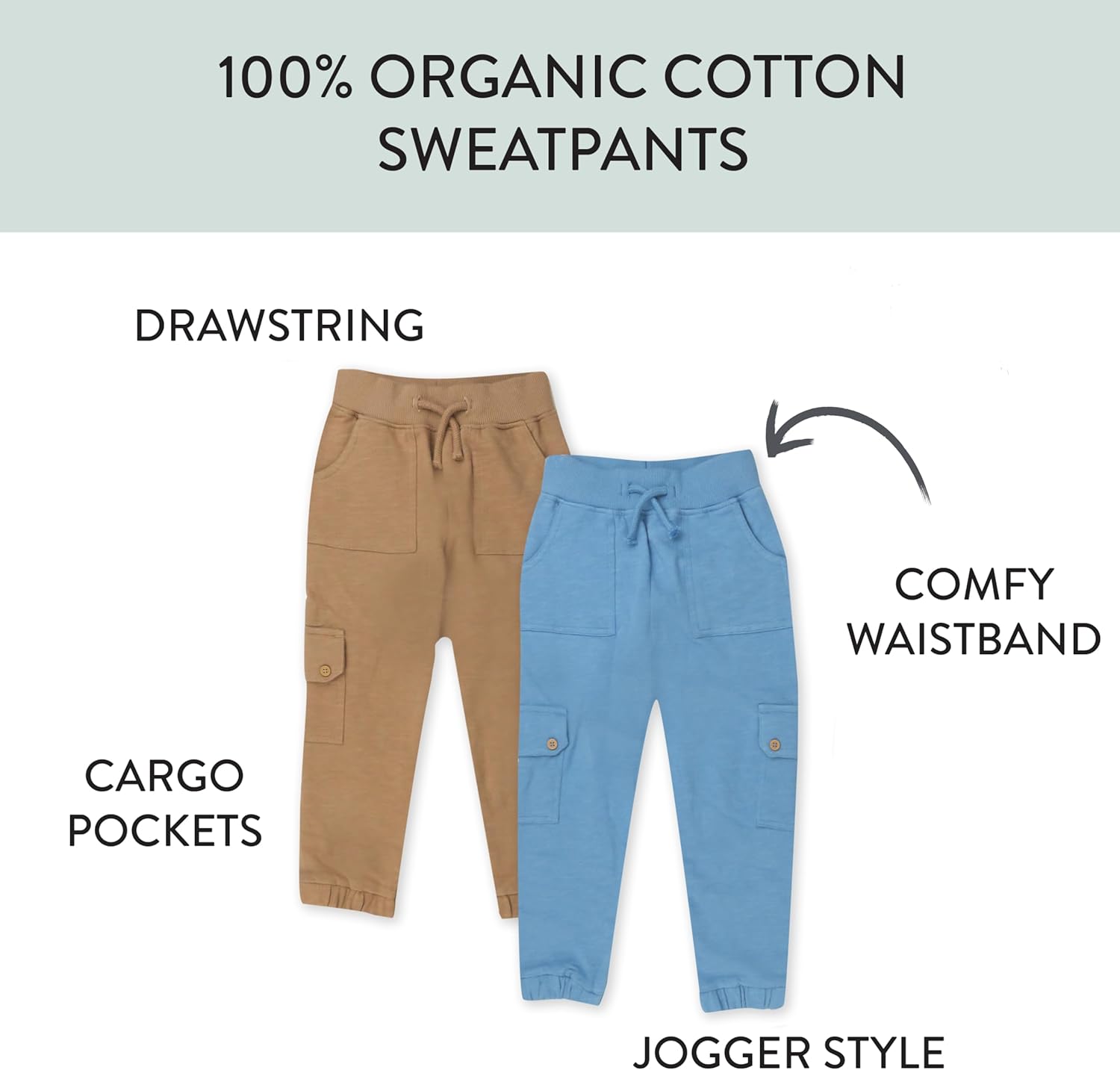 HonestBaby 2-Pack Organic Cotton Cargo Pants for Babies Soft Roomy Fit