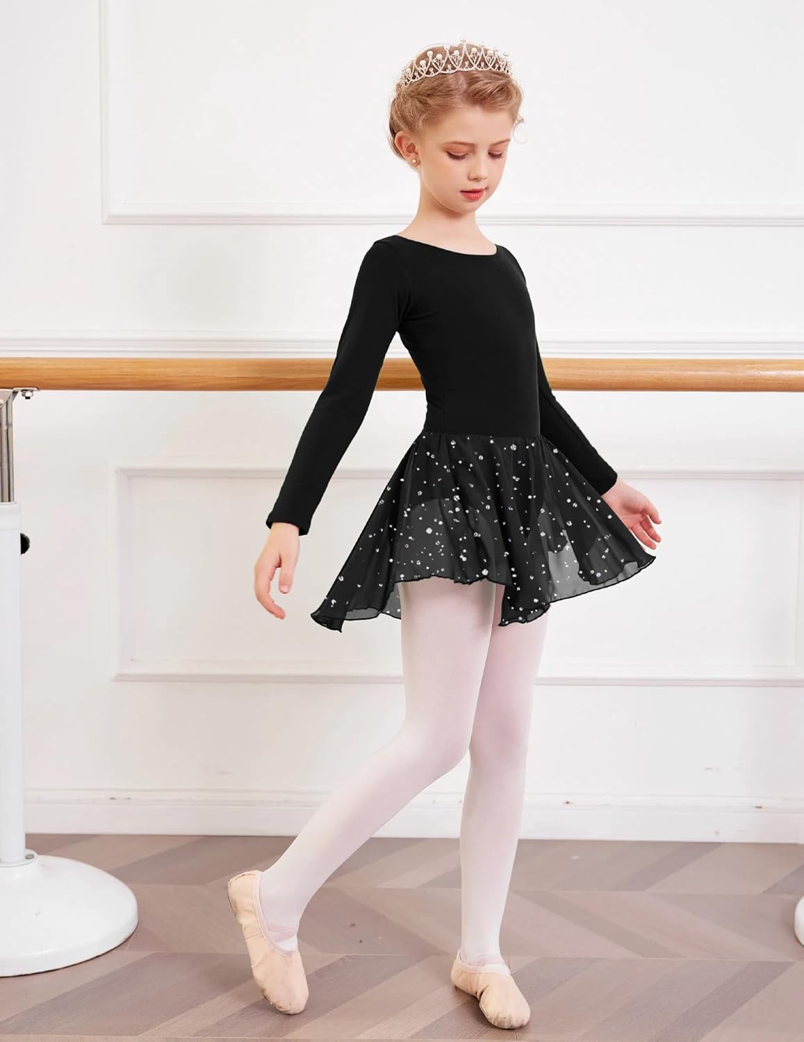 Arshiner Girls Ballet Leotard with Criss-Cross Back and Shiny Skirt Dress
